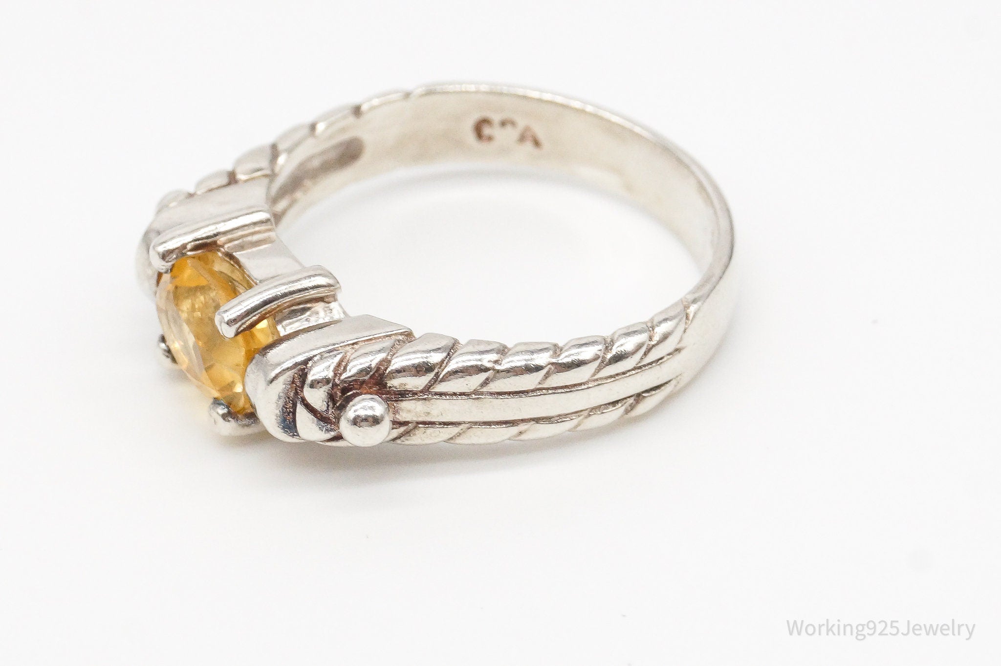 Vintage Citrine Sterling Silver Art Deco Ring - Size 9.5