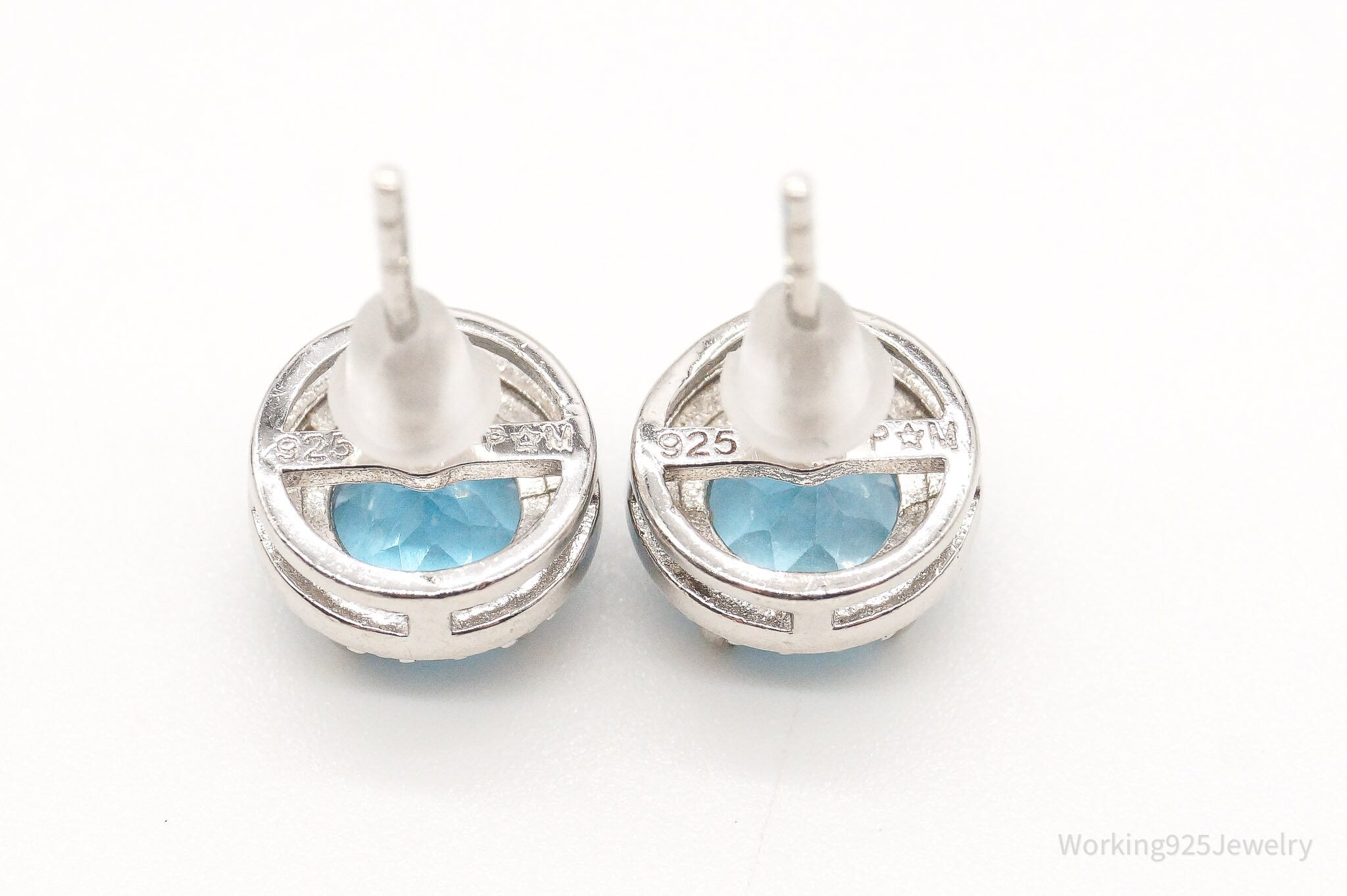 Vintage Blue Topaz 4 Diamond Sterling Silver Earrings