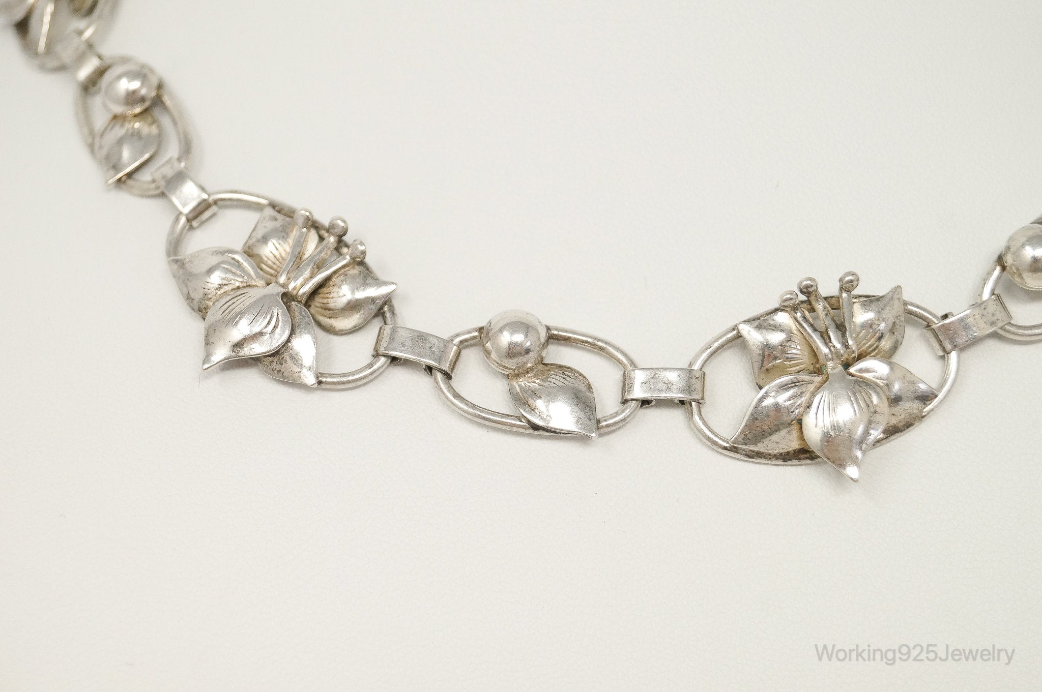 Lang Antiques Floral Link Sterling Silver Necklace