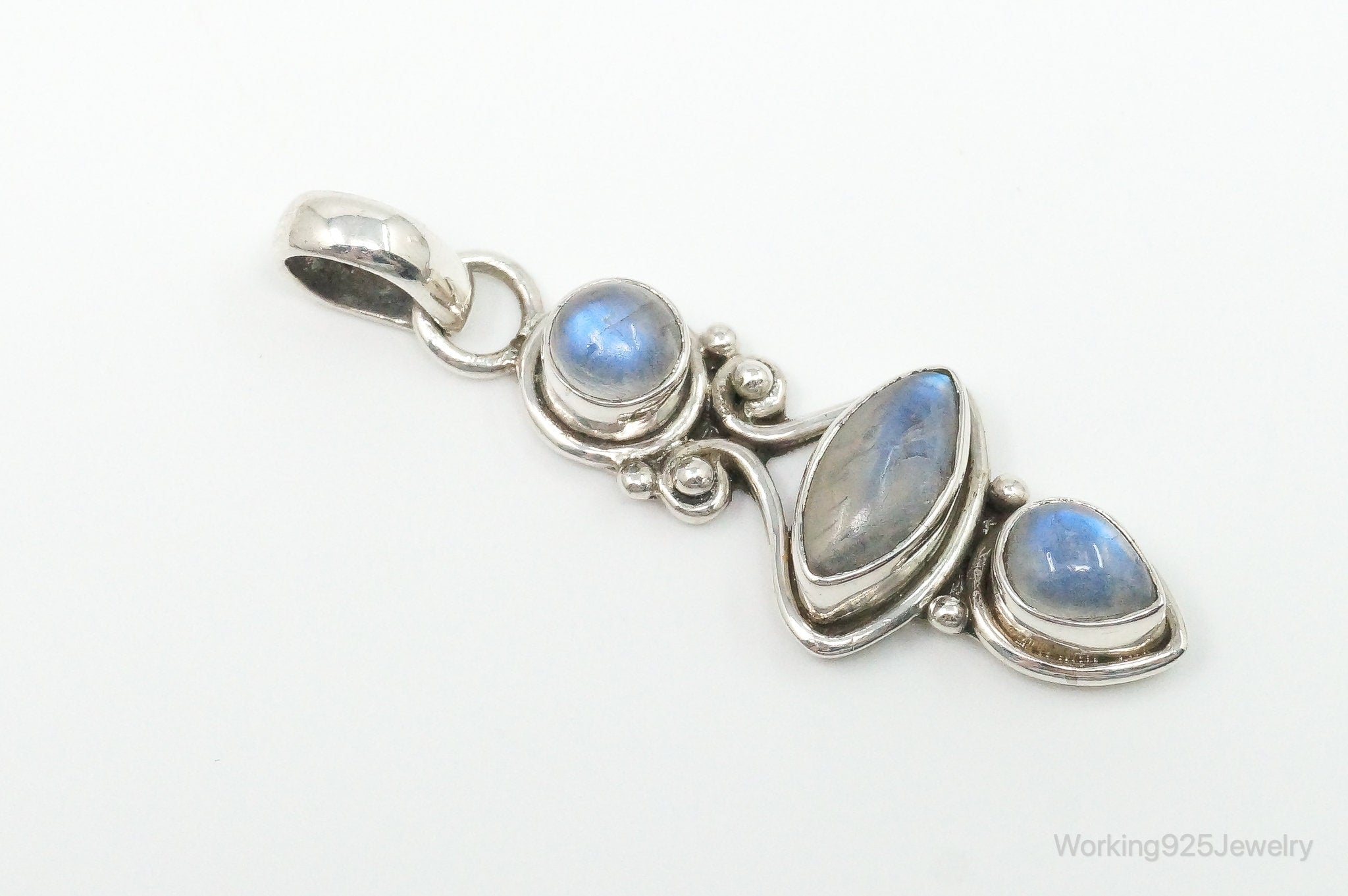 Large Vintage Moonstone Sterling Silver Necklace Pendant