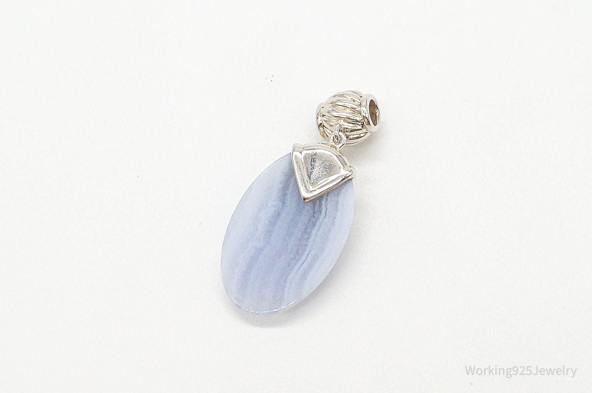 Large Vintage Blue Lace Agate Sterling Silver Pendant