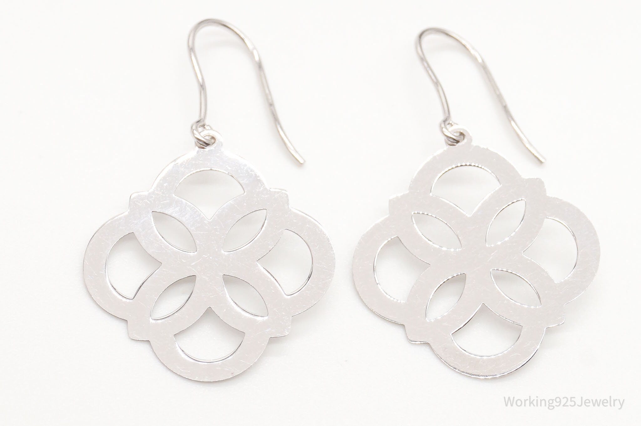 Vintage Italian Designer Milor Cut Out Flowers Sterling Silver Earrings