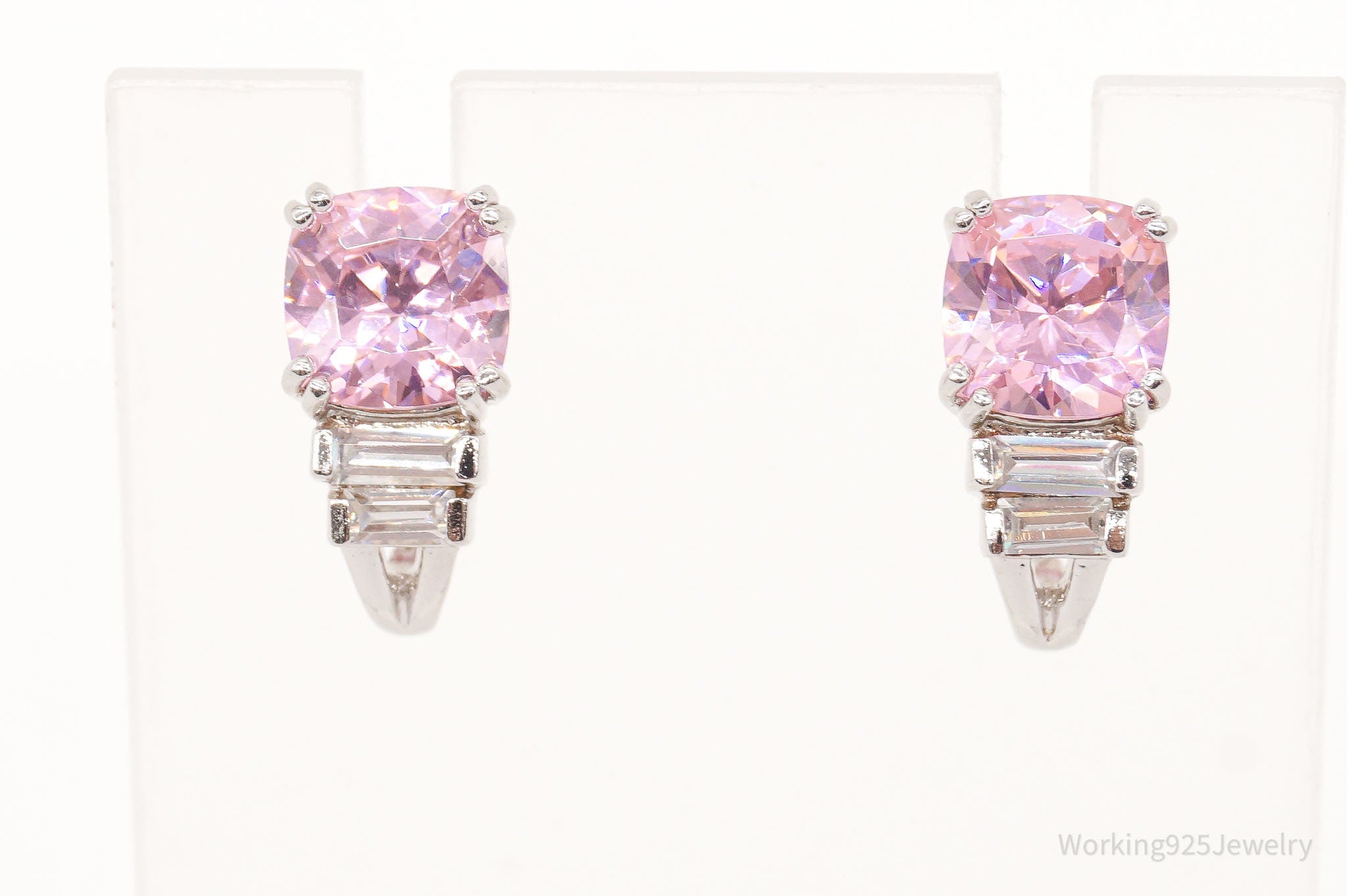 Ross Simons Pink & White Cubic Zirconia Sterling Silver Earrings