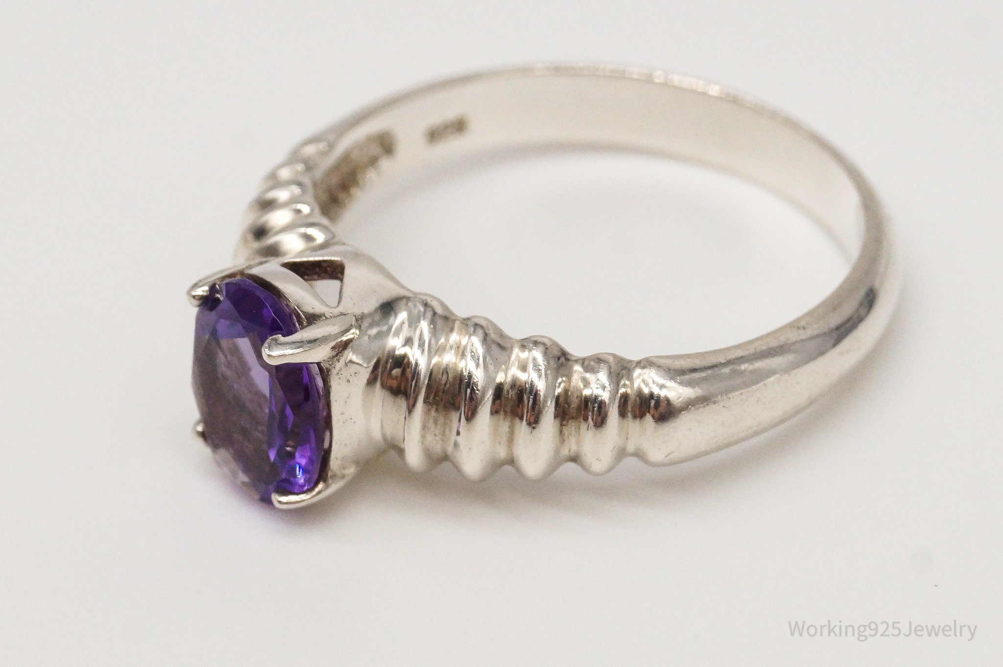 Vintage Amethyst Sterling Silver Ring - Size 10.75