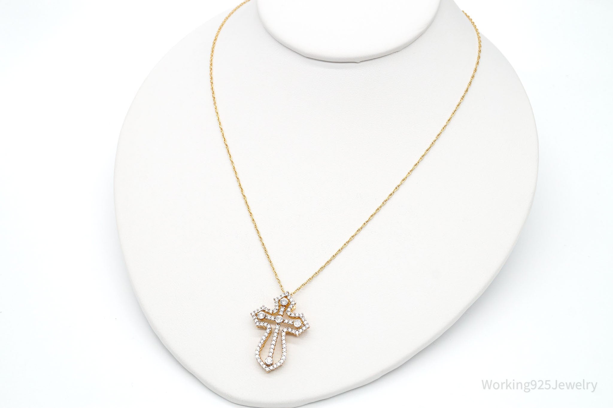 Designer Heng Ngai Cubic Zirconia Gold Vermeil Sterling Silver Cross Necklace