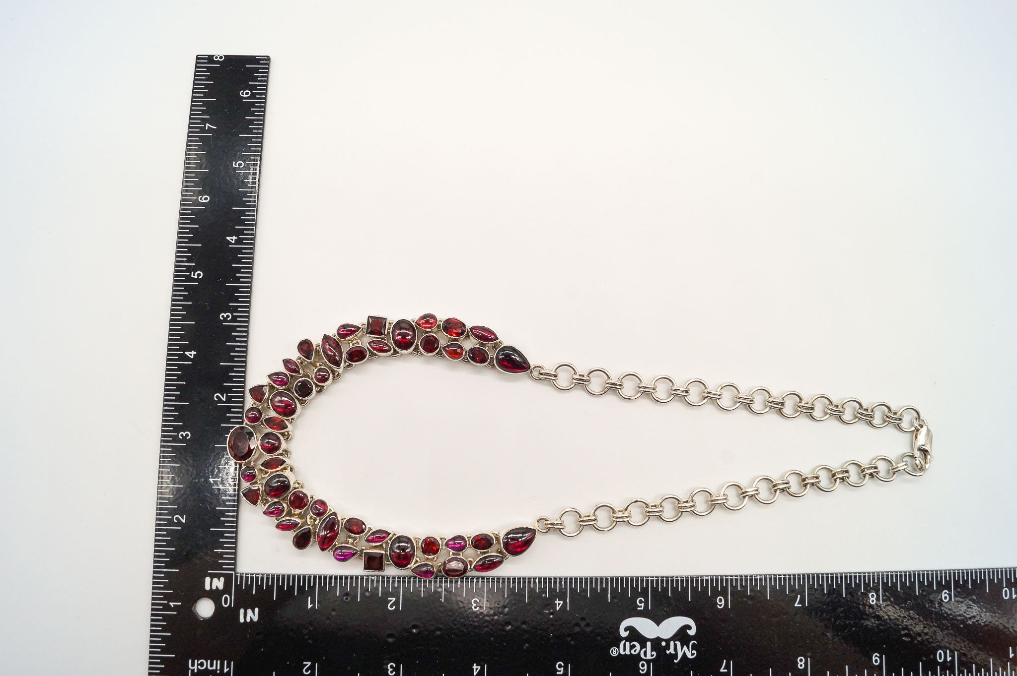 Brilliant Vintage Garnet Sterling Silver Bib Necklace