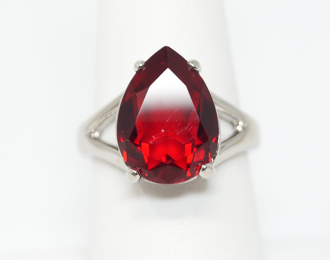 Vintage 18K Gold Filled Garnet Deco Style Sterling Silver Ring - Size 7