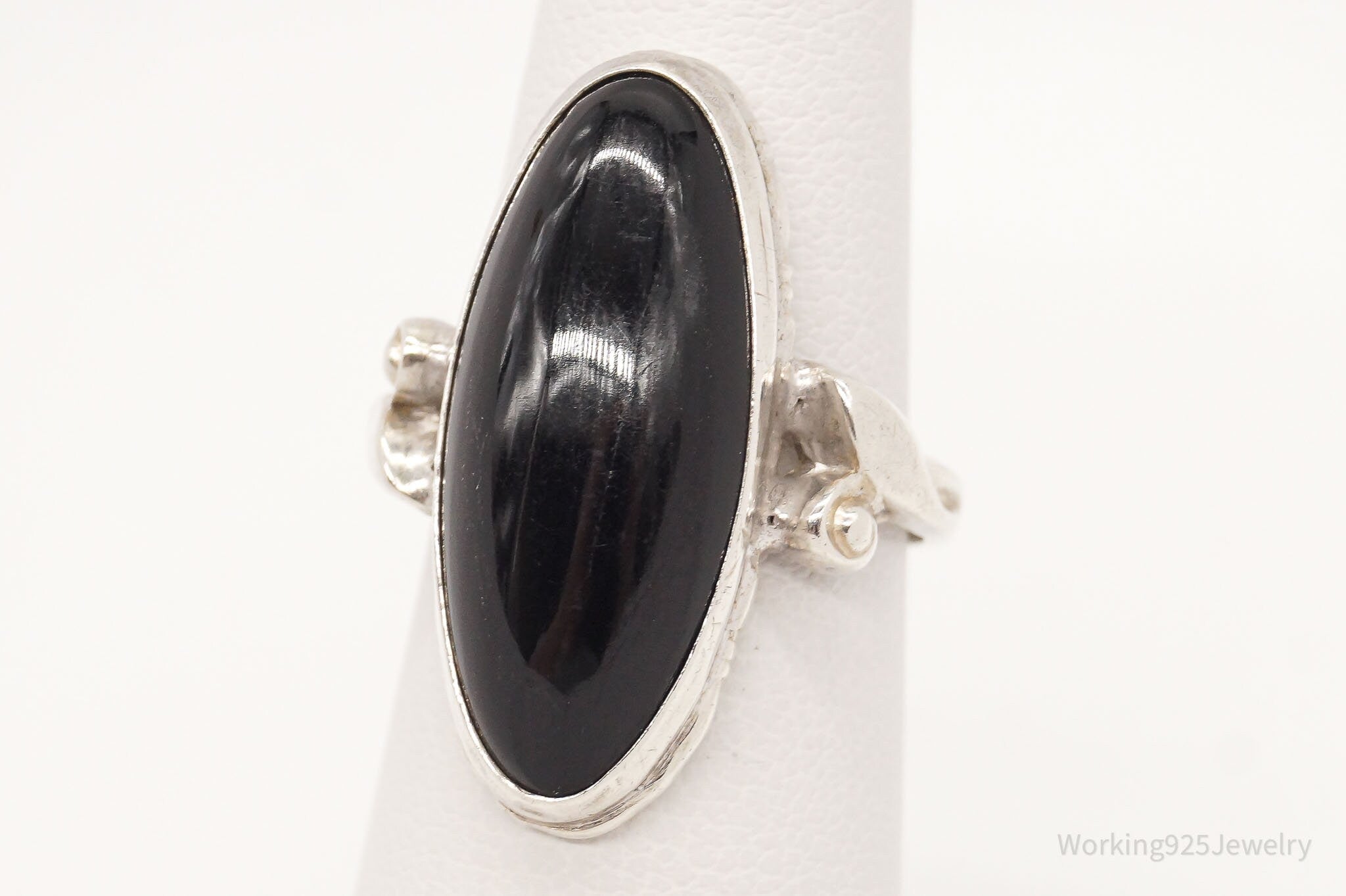 Antique Designer Clark & Coombs Black Onyx Sterling Silver Ring - Size 6