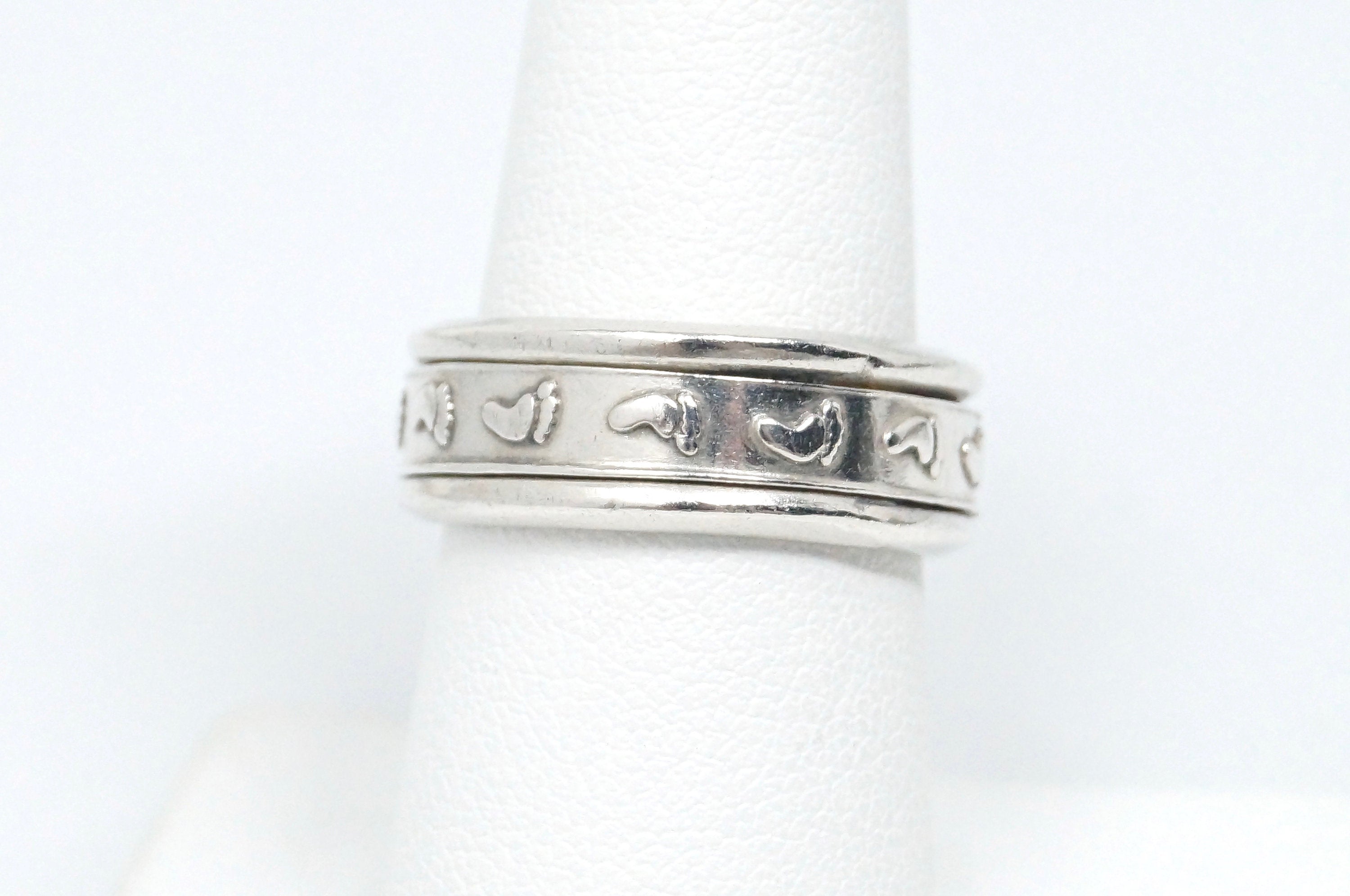 Vintage Foot Steps Path Prints Sterling Silver Spinner Band Ring - Size 7.75