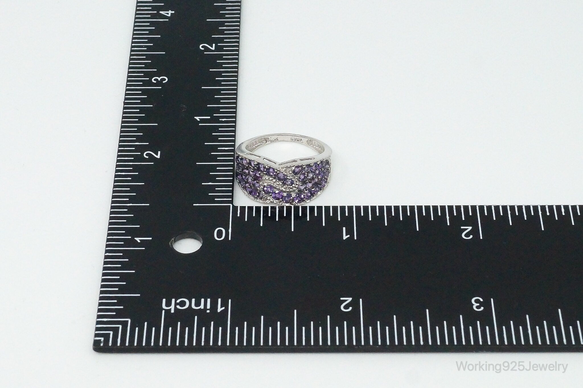 Vintage Art Deco Amethyst Sterling Silver Ring - Size 6