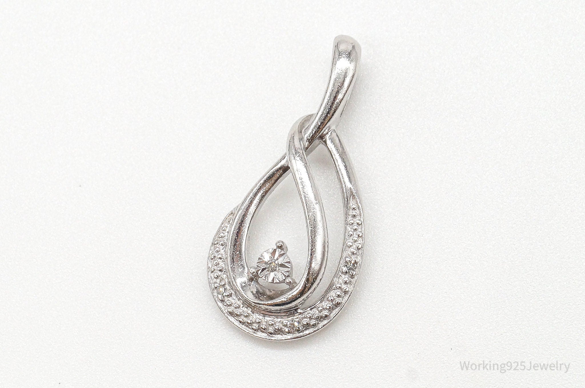 Vintage Designer 4 Diamond Sterling Silver Pendant