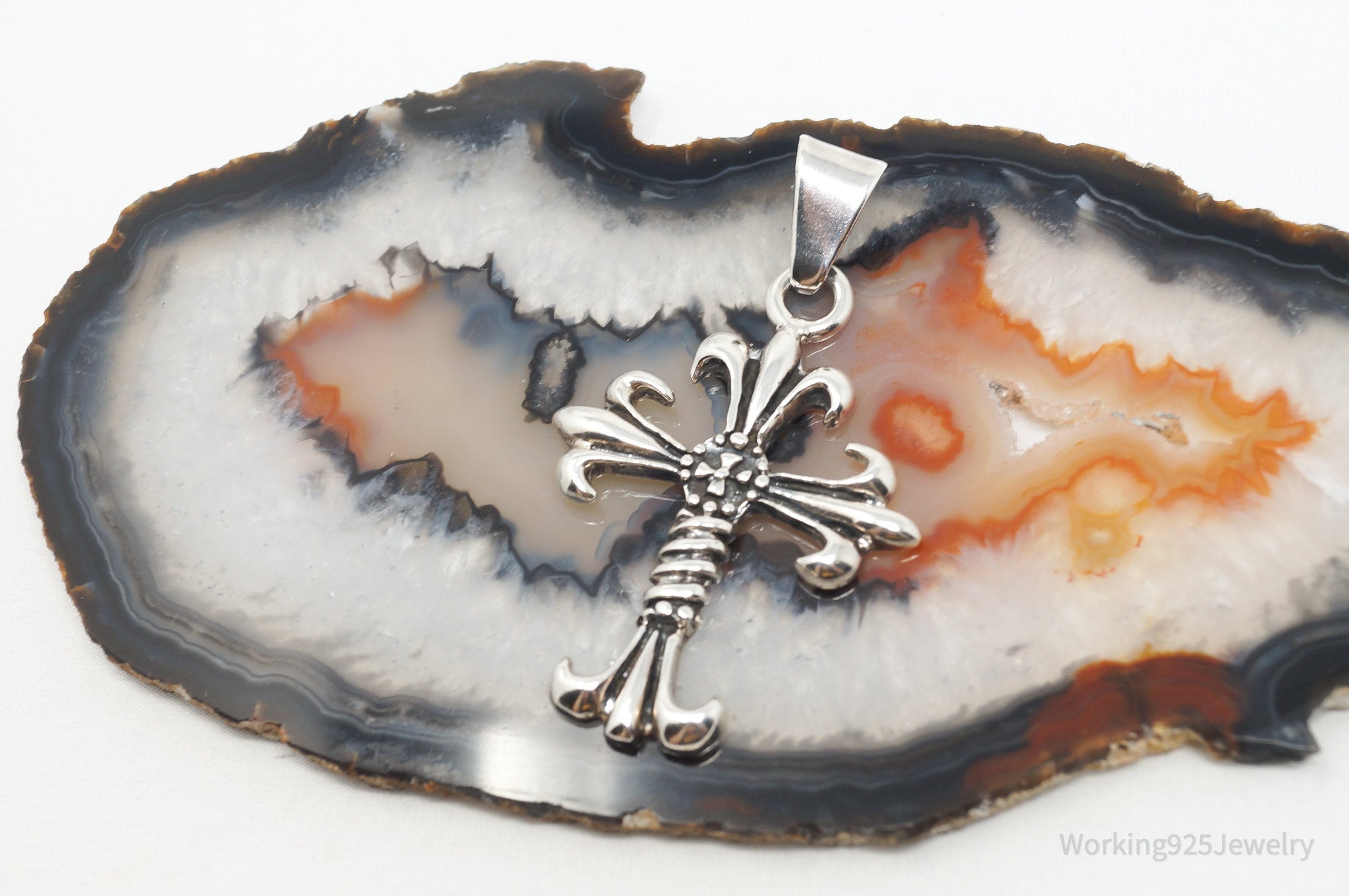 Vintage Large Cross Sterling Silver Necklace Pendant