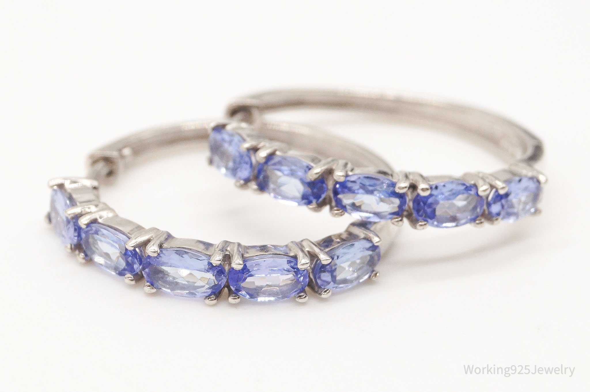 Vintage Iolite Hoop Sterling Silver Earrings