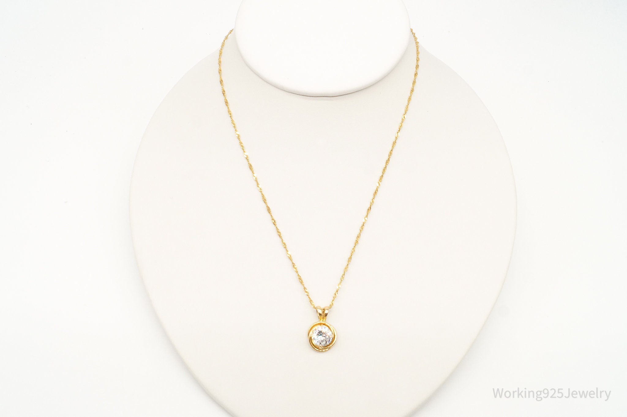 Vintage Gold Vermeil Cubic Zirconia Sterling Silver Necklace