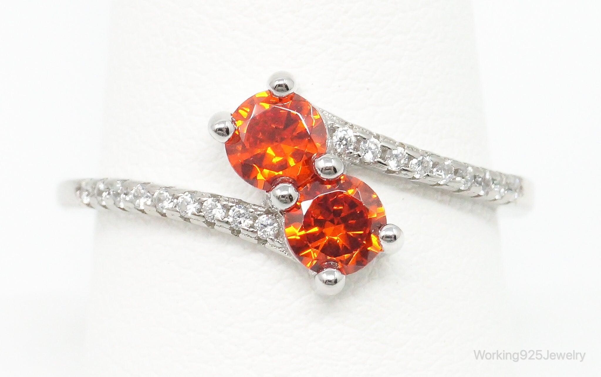 Orange Topaz Cubic Zirconia Sterling Silver Ring - Size 8.75