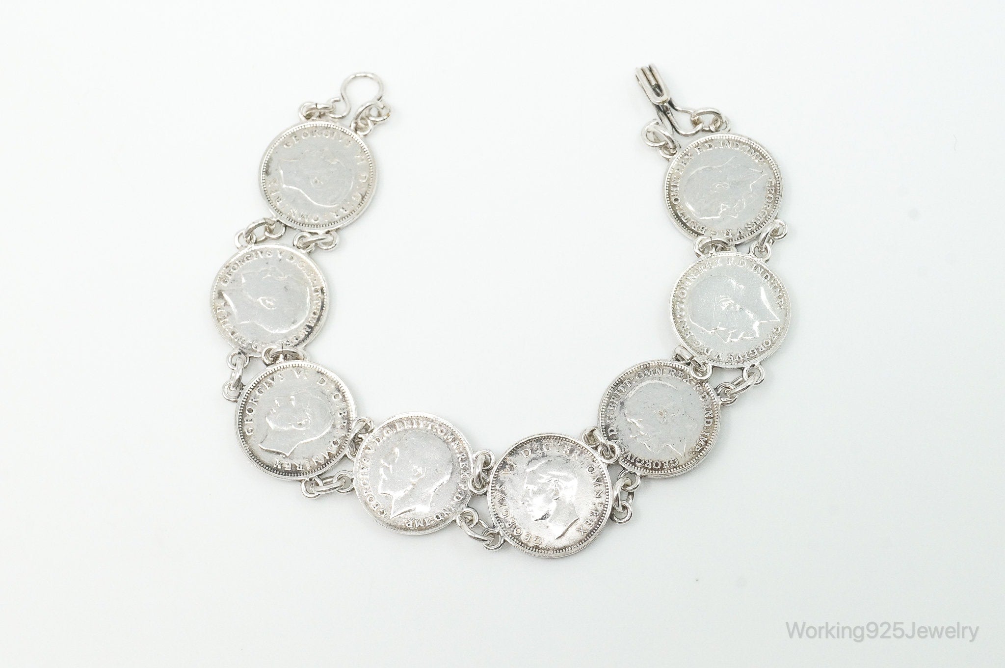 Vintage British Coins Sterling Silver Bracelet