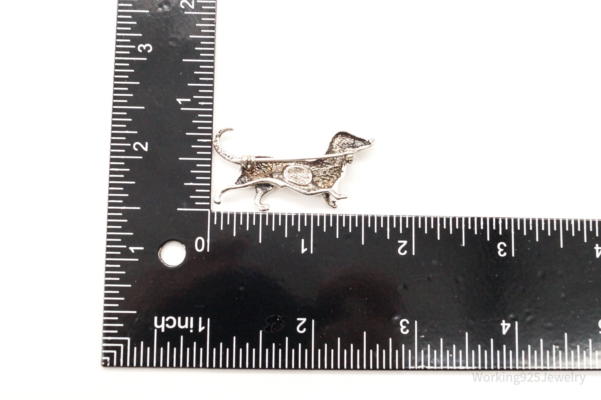 Vintage Designer Jerlaine Dachshund Weiner Dog Sterling Silver Brooch Pin