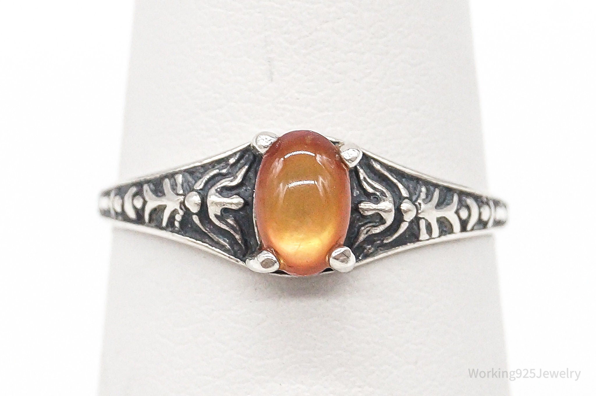 Antique Designer WMCO Orange Paua Shell Sterling Silver Ring - Size 6