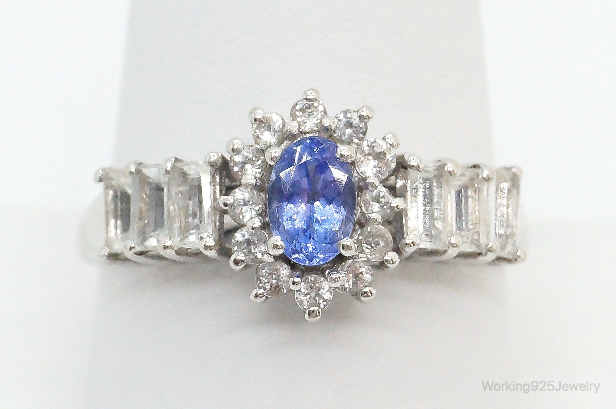 Vintage Iolite Cubic Zirconia Sterling Silver Ring - Size 10