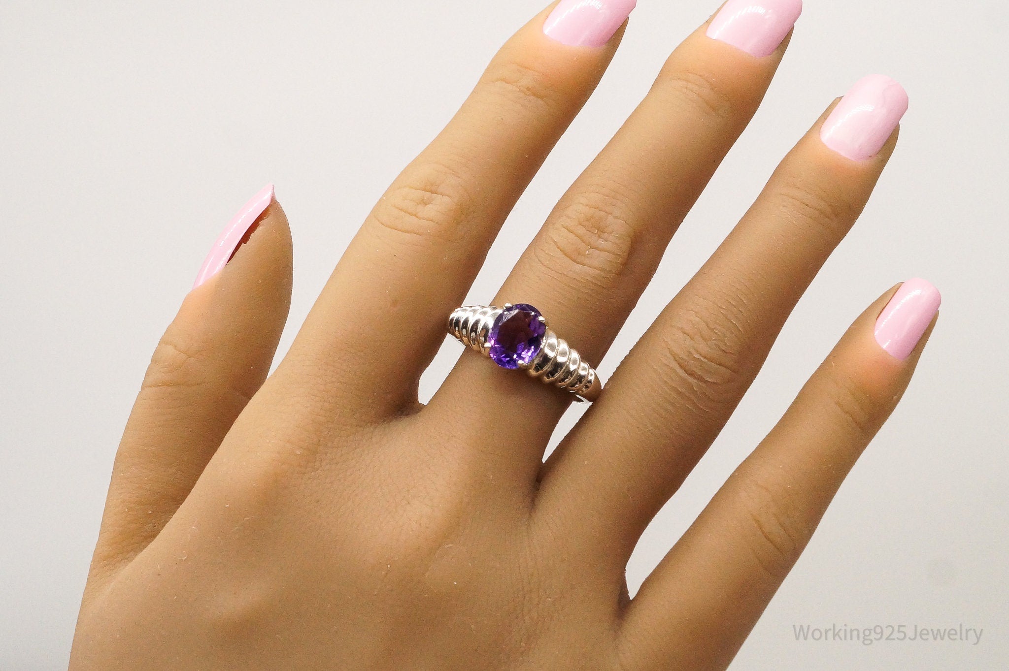 Vintage Amethyst Sterling Silver Ring - Size 10.75