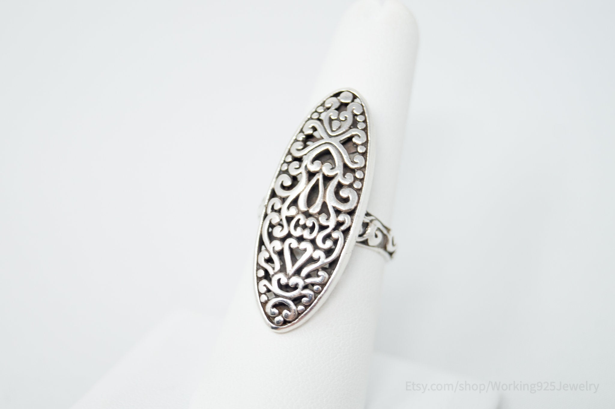 Vintage Bali Style Scroll Swirls Filigree Sterling Silver Band Ring - Size 7