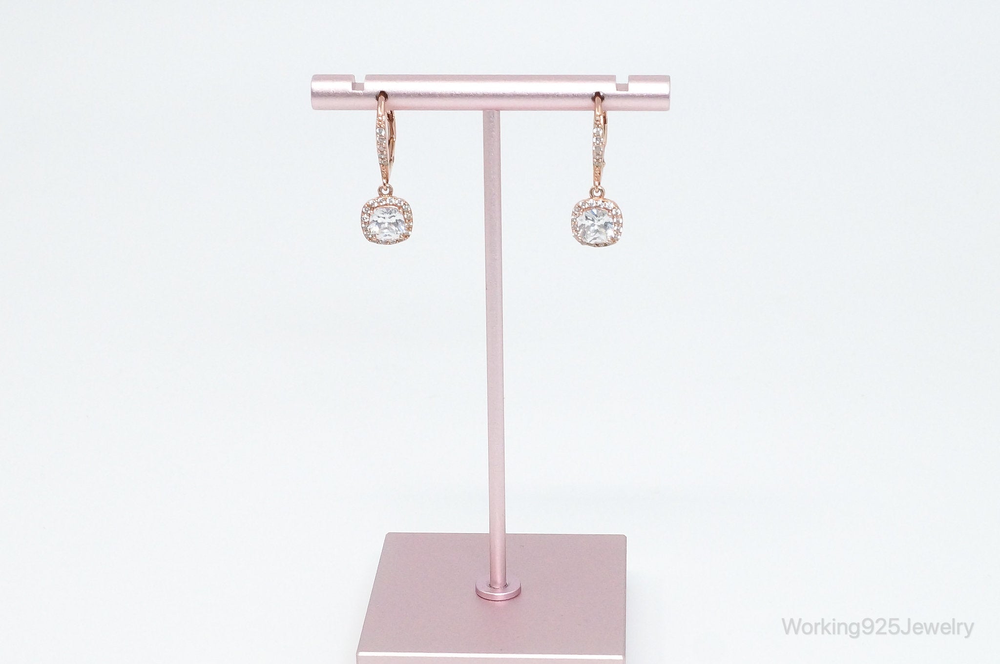 Designer Cubic Zirconia Rose Gold Vermeil Sterling Silver Earrings