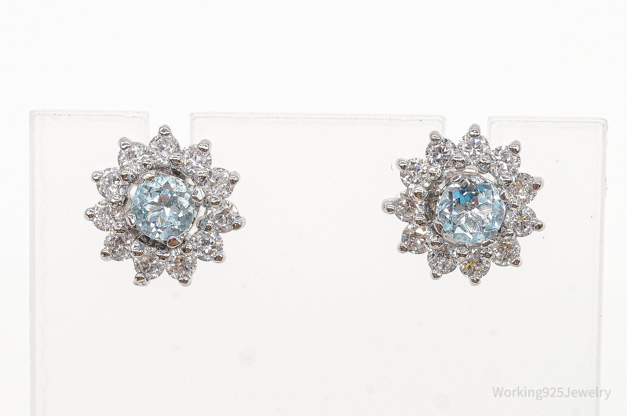 Blue Topaz Cubic Zirconia Sterling Silver Earrings