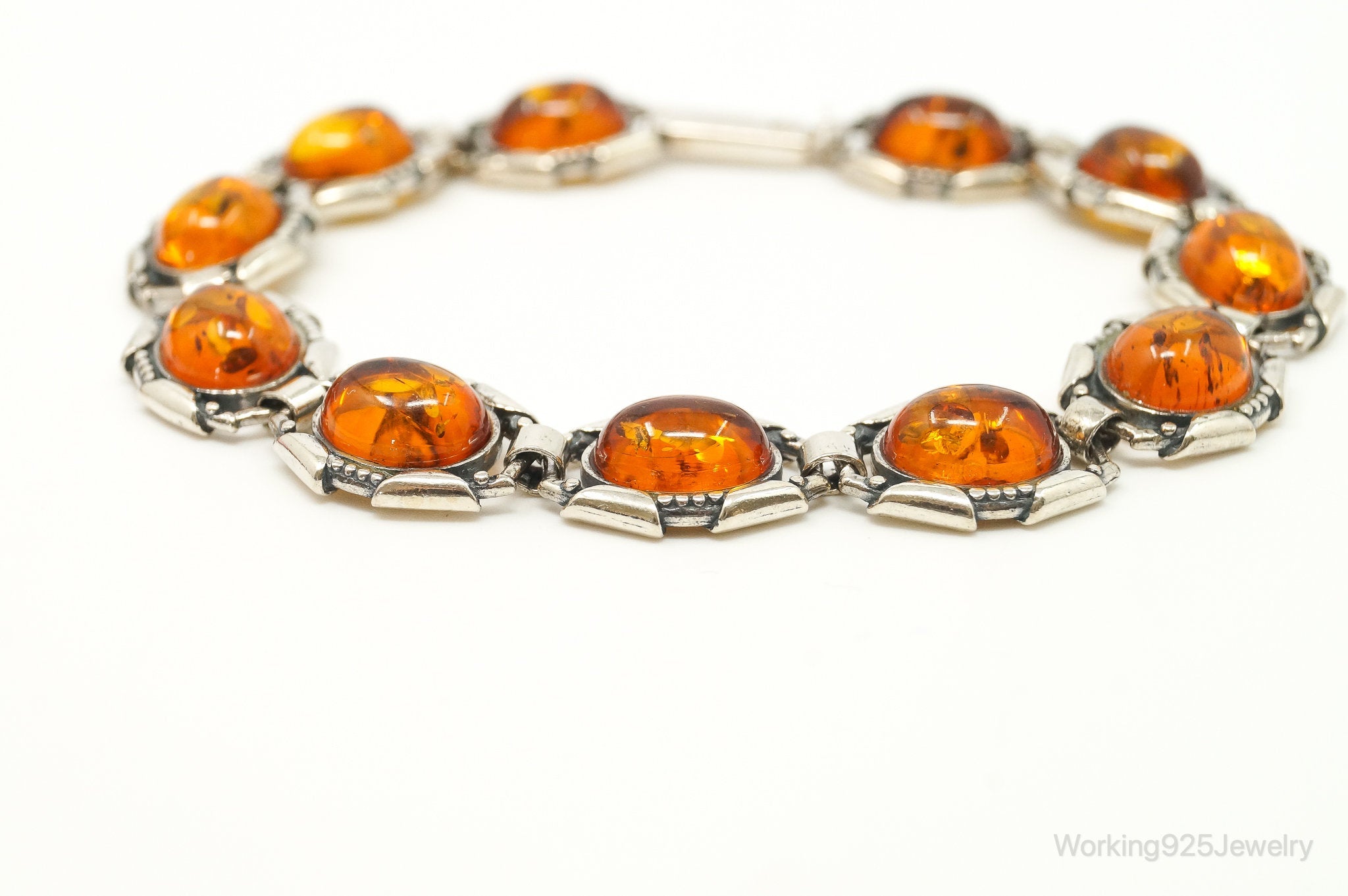 Vintage Baltic Amber Modernist Sterling Silver Bracelet