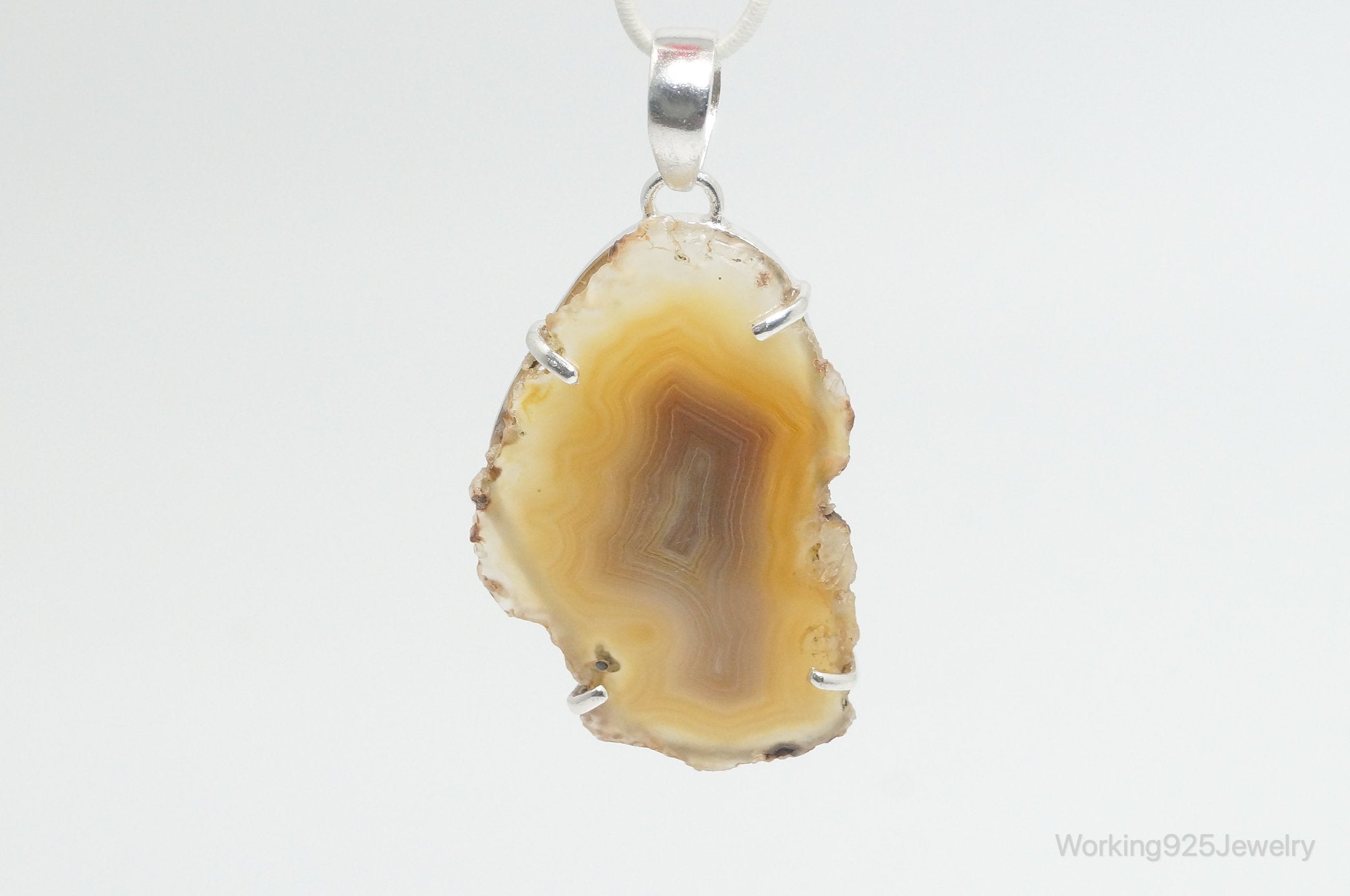 Large Vintage Brown Crazy Lace Agate Sterling Silver Necklace Pendant