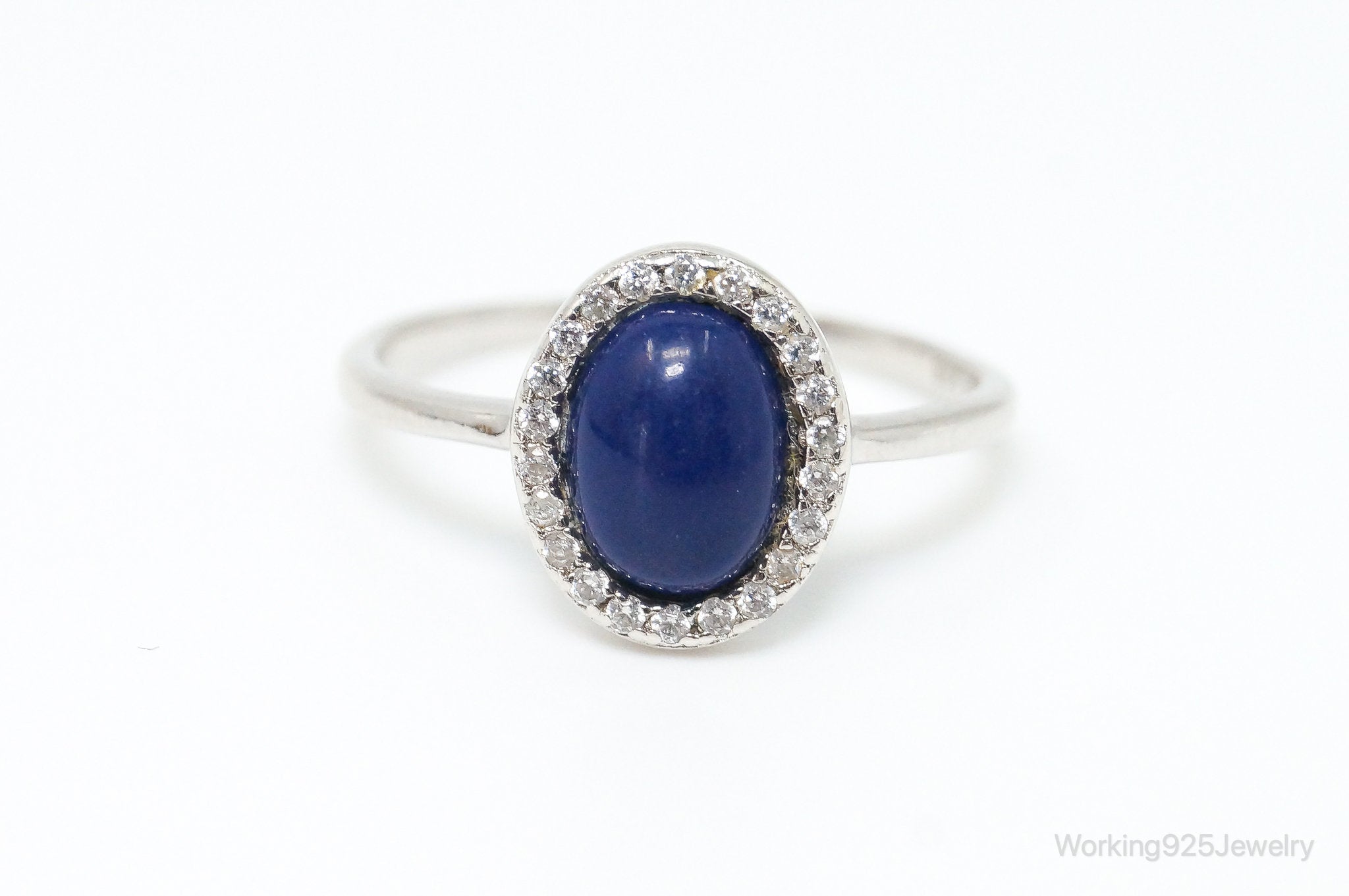 Vintage Lapis Lazuli Cubic Zirconia Sterling Silver Ring - SZ 6