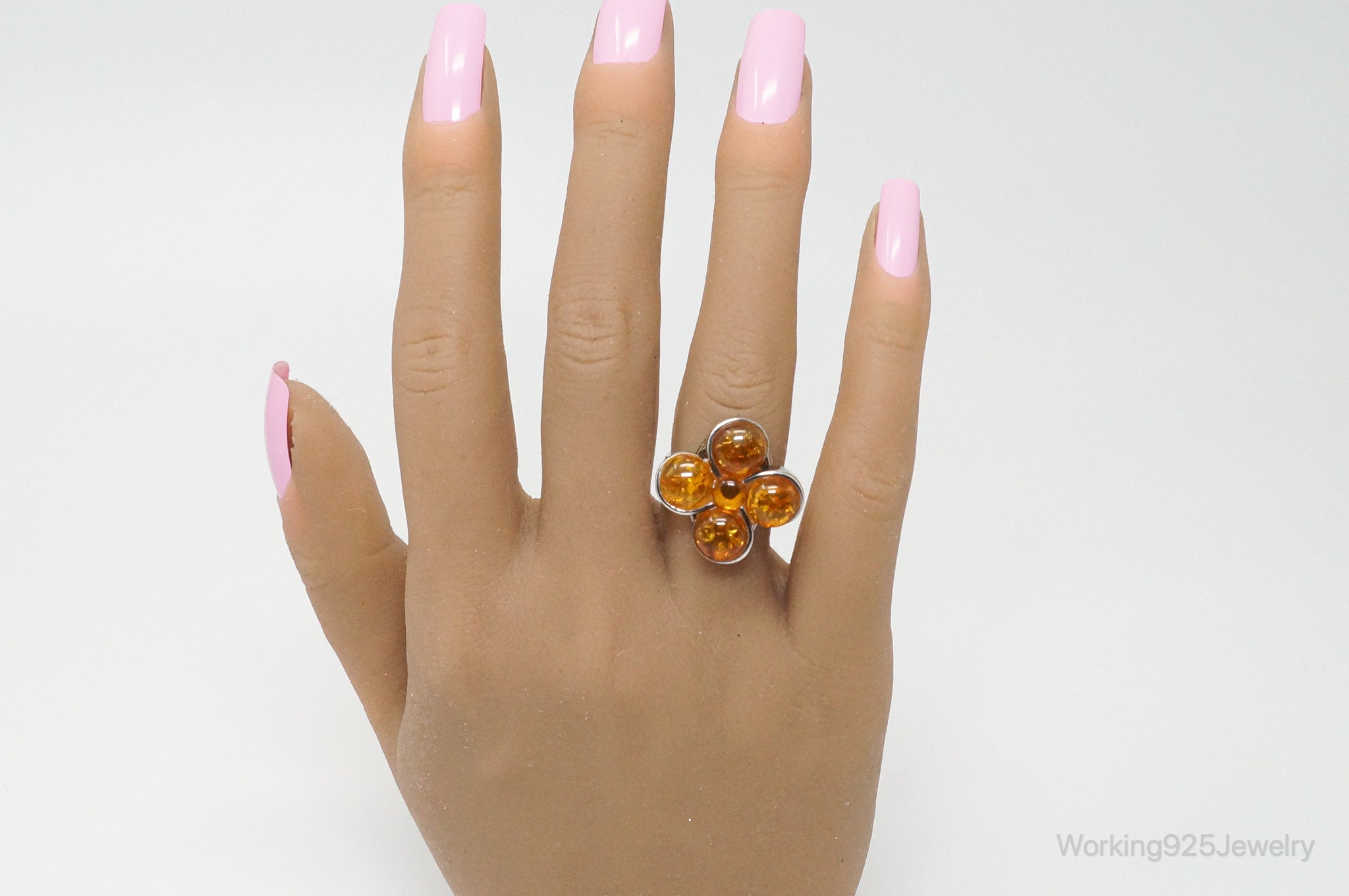 Vintage Honey Baltic Amber Sterling Silver Ring Size 7