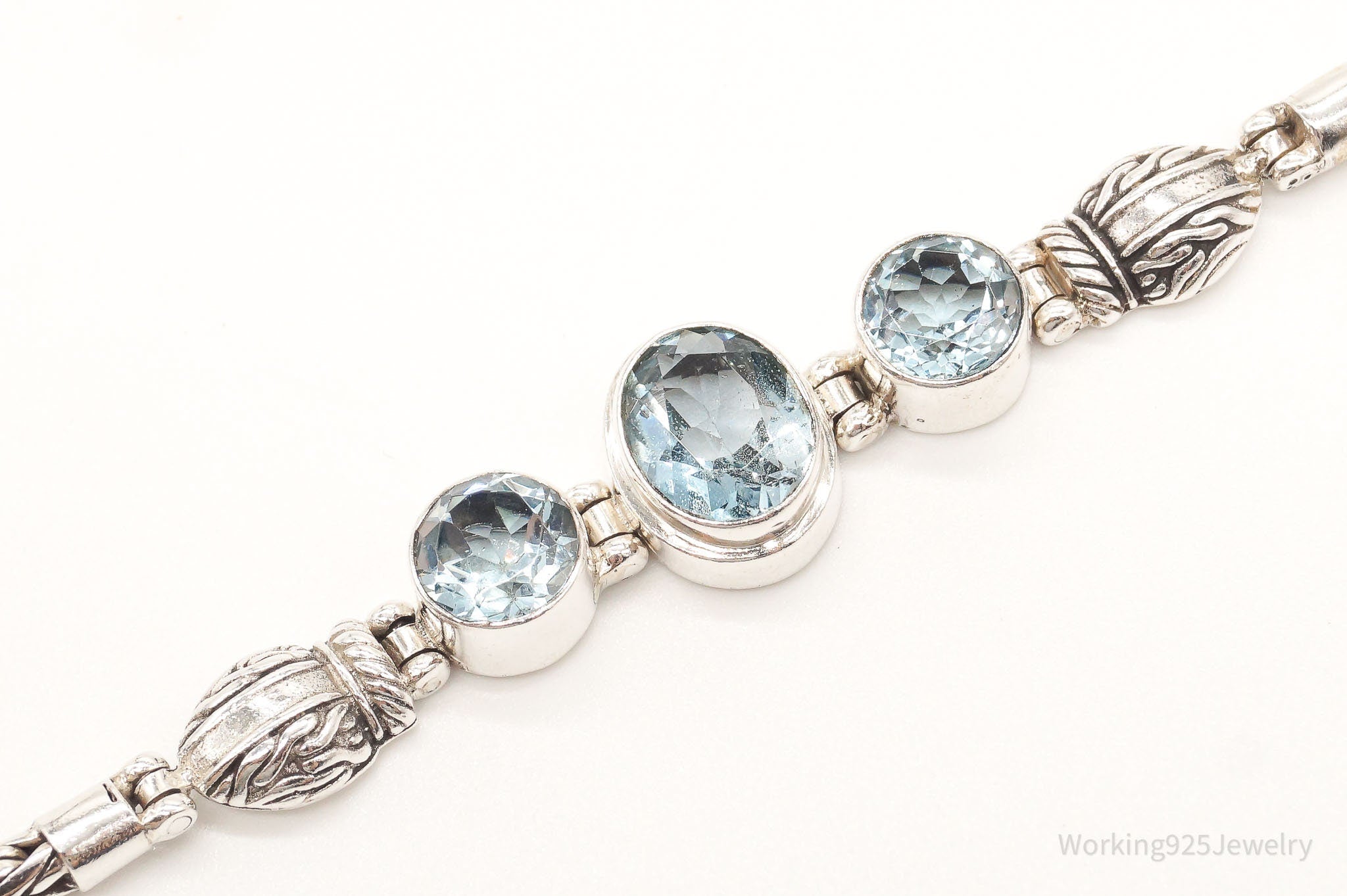 Vintage Blue Topaz Sterling Silver Toggle Bracelet