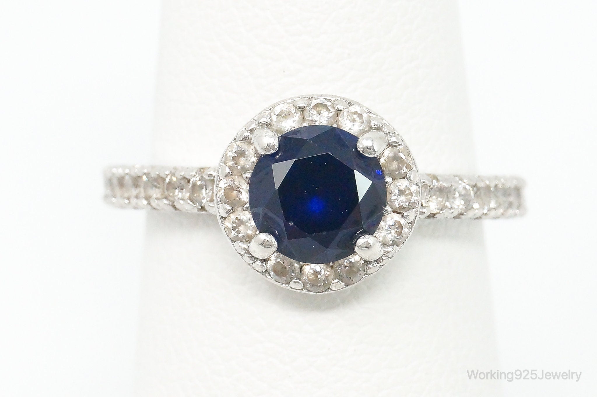 Vintage Lab Sapphire Cubic Zirconia Sterling Silver Ring - Size 6