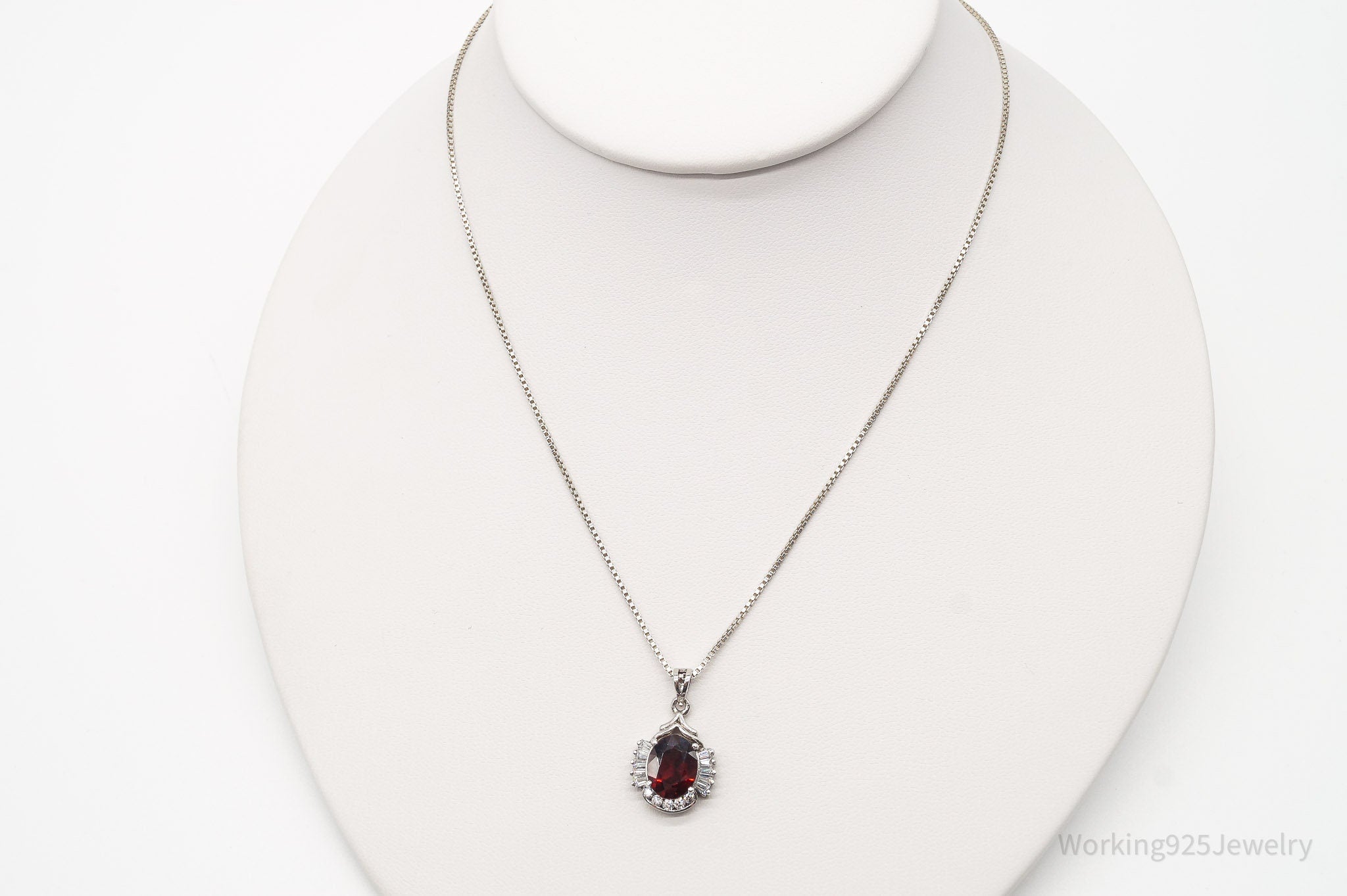 Vintage Garnet Cubic Zirconia Sterling Silver Necklace