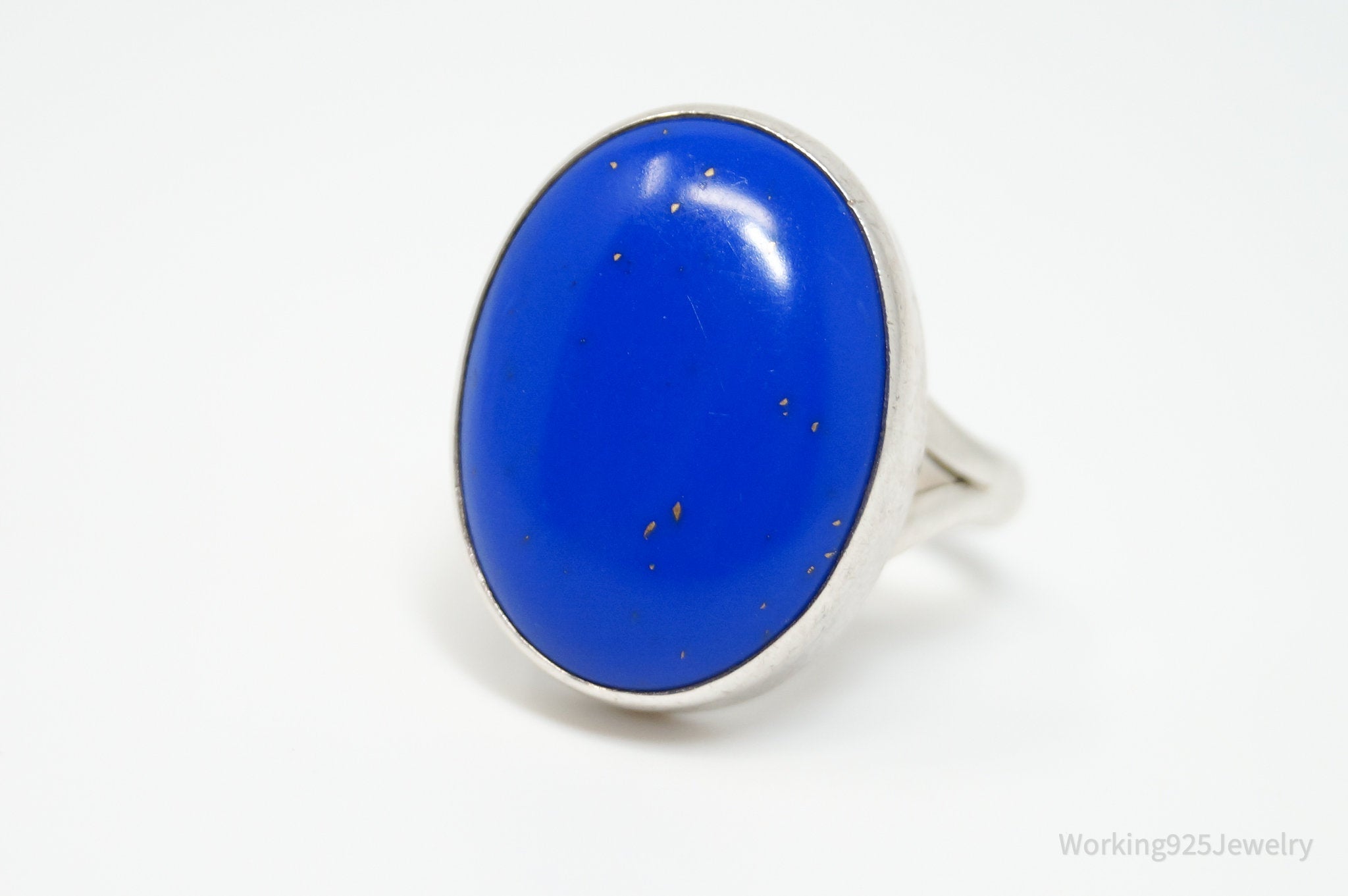 Vintage Blue Lapis Lazuli Cabochon Sterling Silver Statement Ring - Sz 7.25