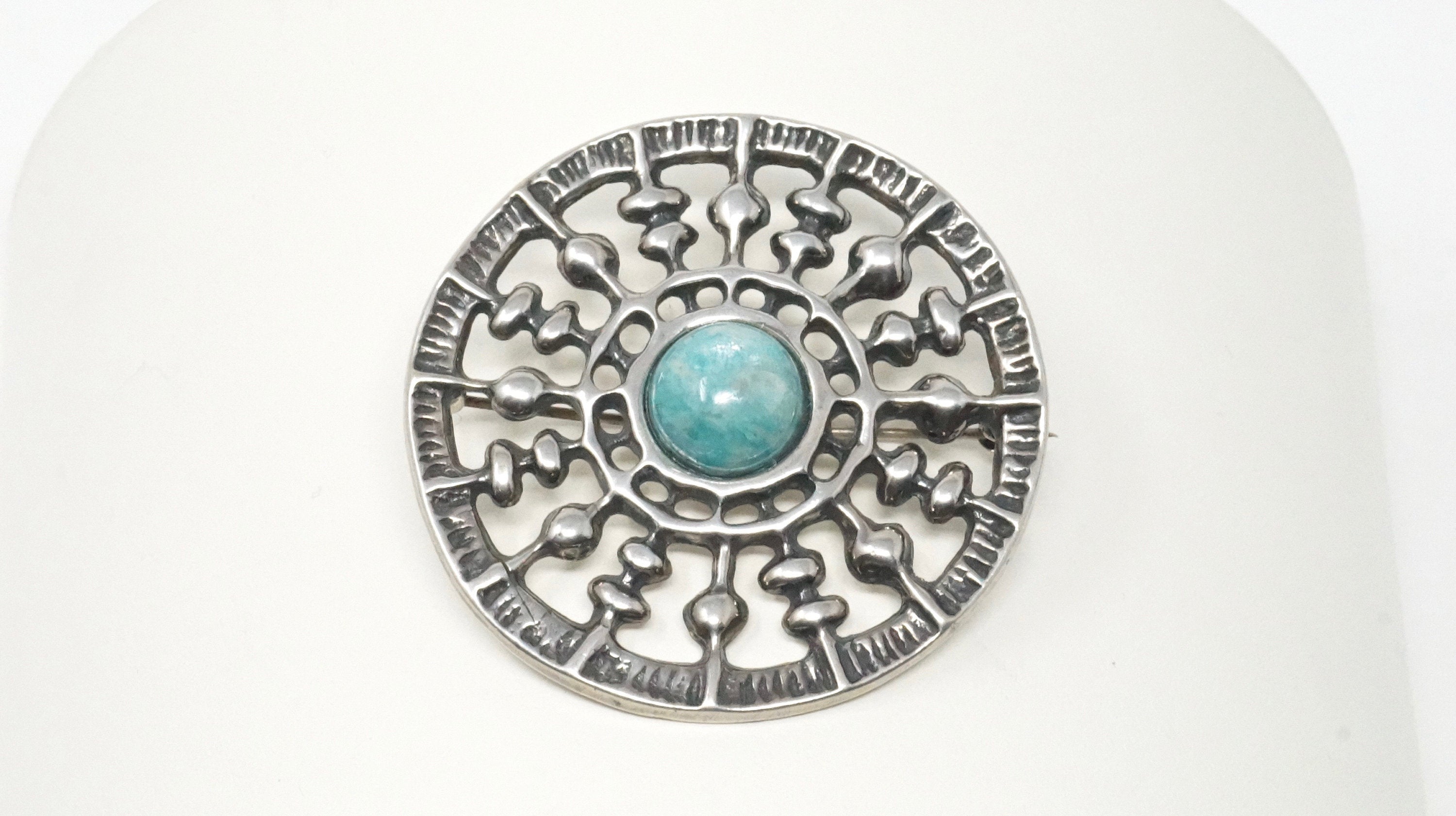 David Andersen UNI Sun Chariot Amazonite 925S Sterling Silver Brooch Pendant