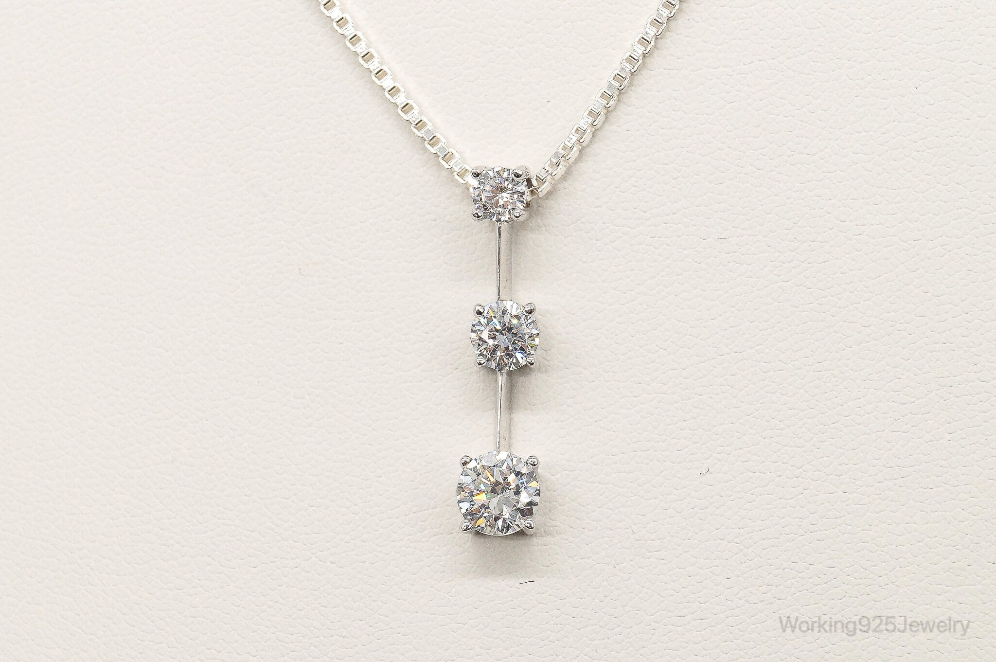 Three Stone Cubic Zirconia Sterling Silver Necklace