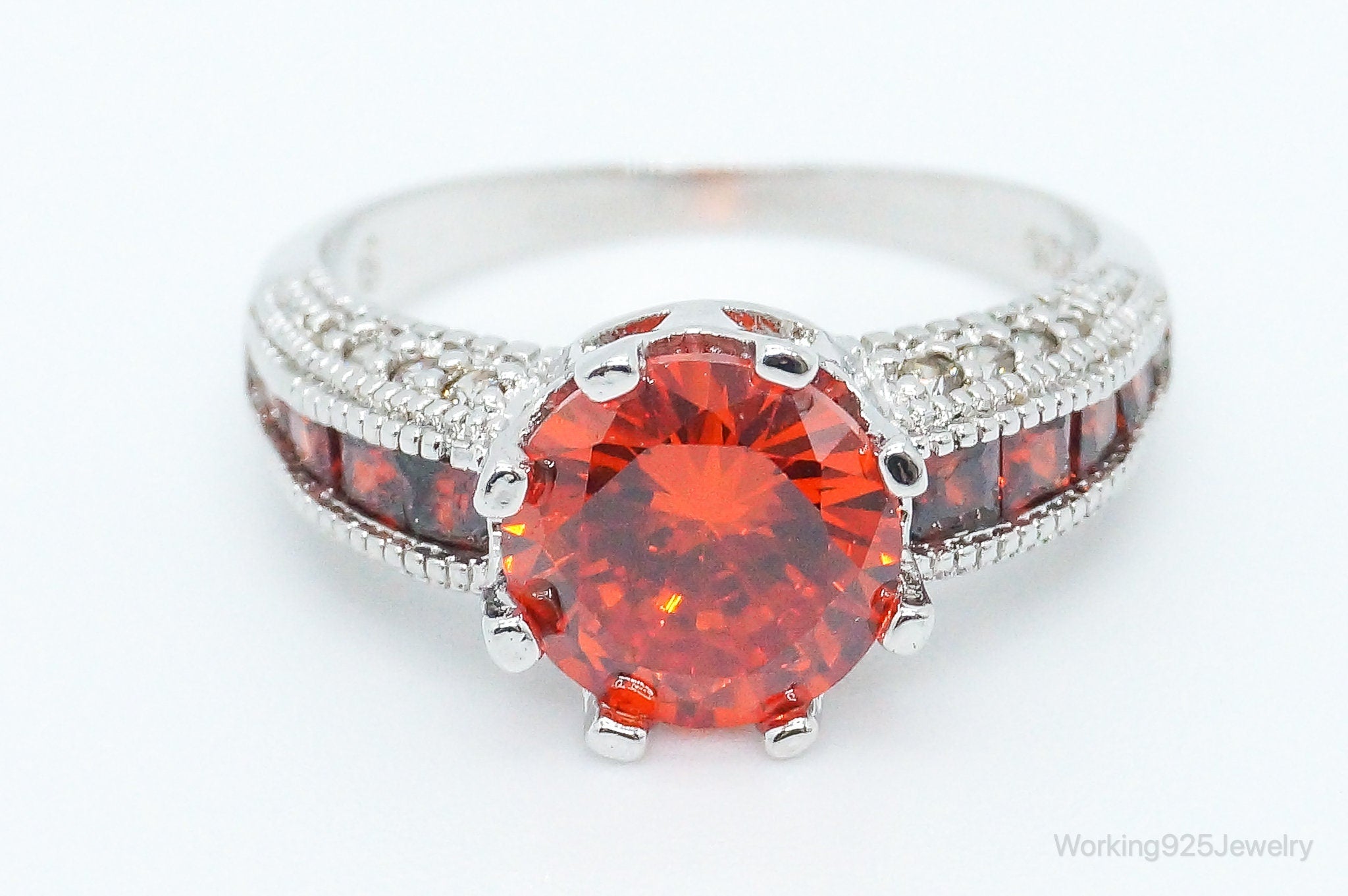 Orange Topaz Cubic Zirconia Sterling Silver Ring - Size 8.75