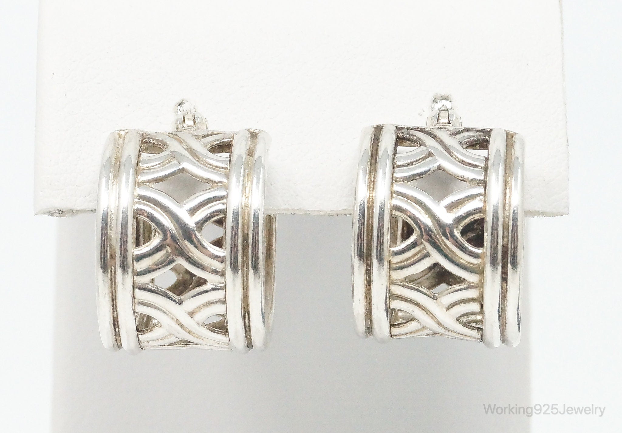 Vintage Cut Out Sterling Silver Hoop Earrings