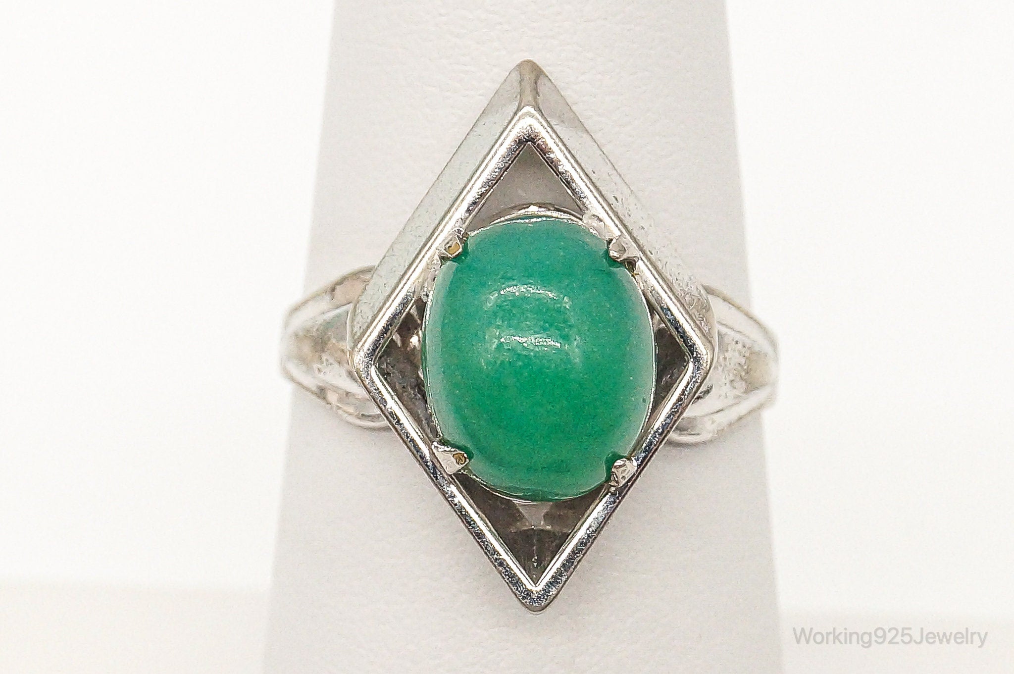 Antique Green Gemstone Sterling Silver Plated Rotating Ring - Size 6.75