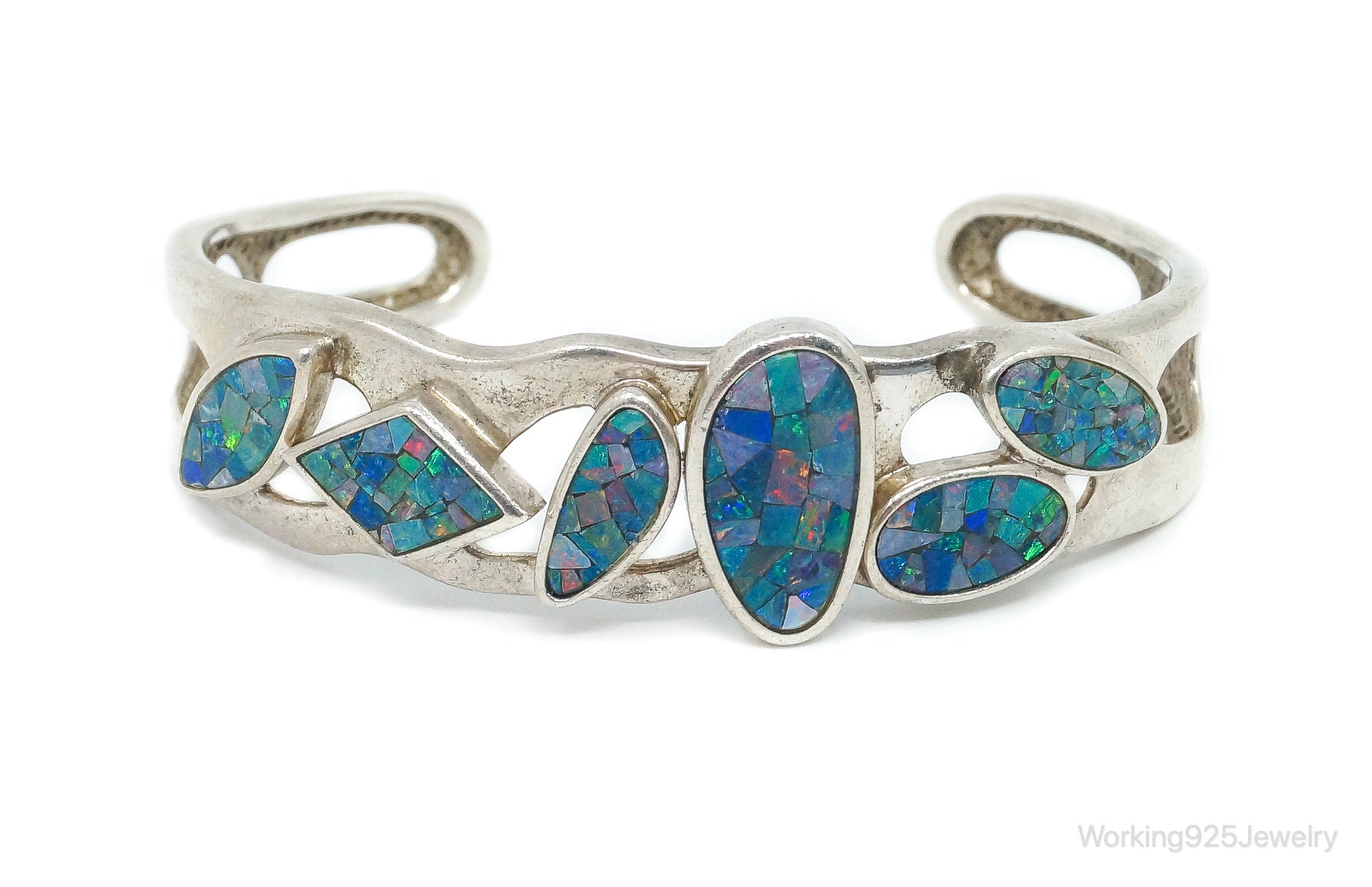 Vintage Designer Whitney Kelly WK Blue Fire Opal Sterling Silver Bracelet