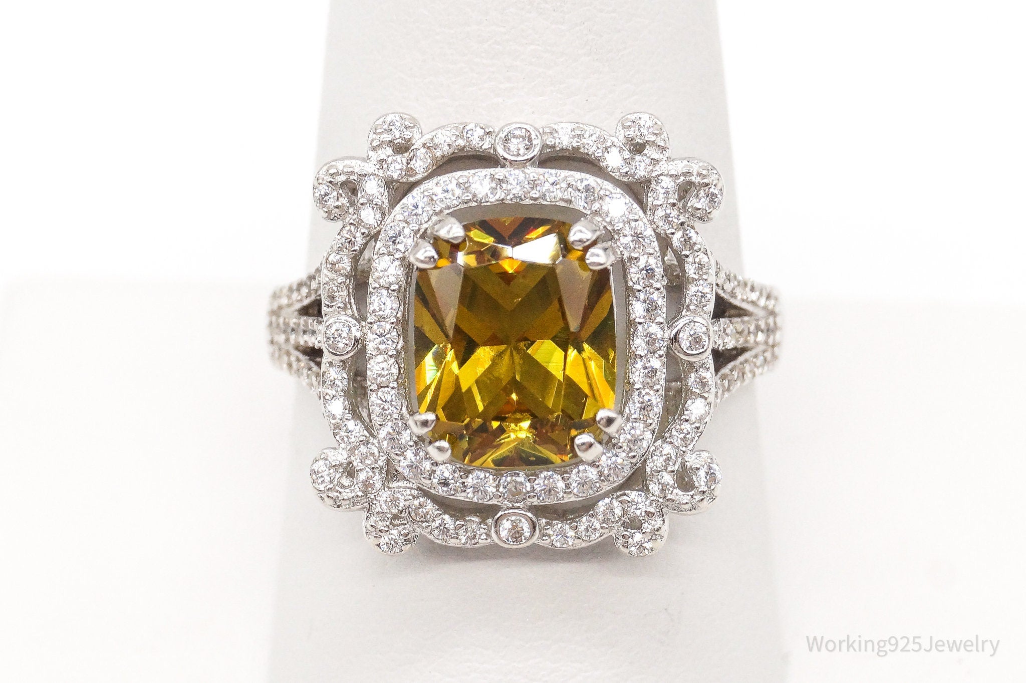 Color Changing Citrine Cubic Zirconia Sterling Silver Ring - Size 9