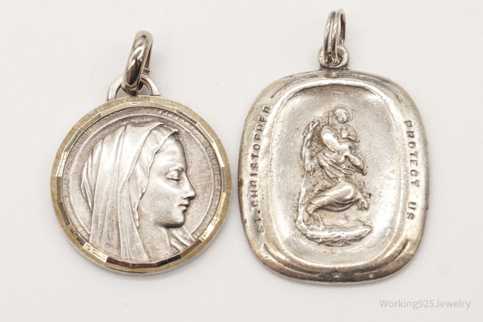 Antique Saints Protection Sterling Silver Pendant Charm Set