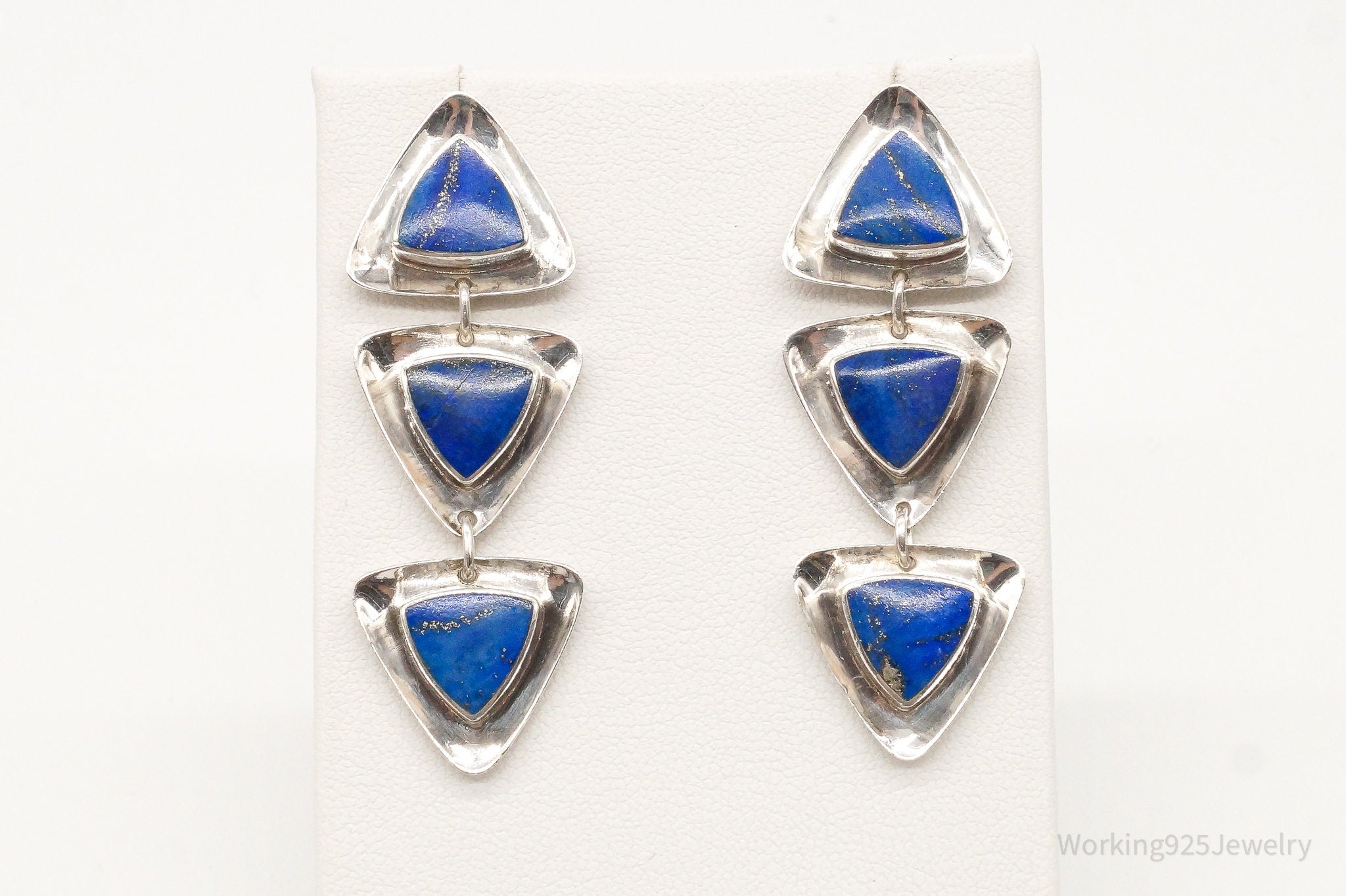 Vintage Designer Boma Lapis Lazuli Sterling Silver Earrings