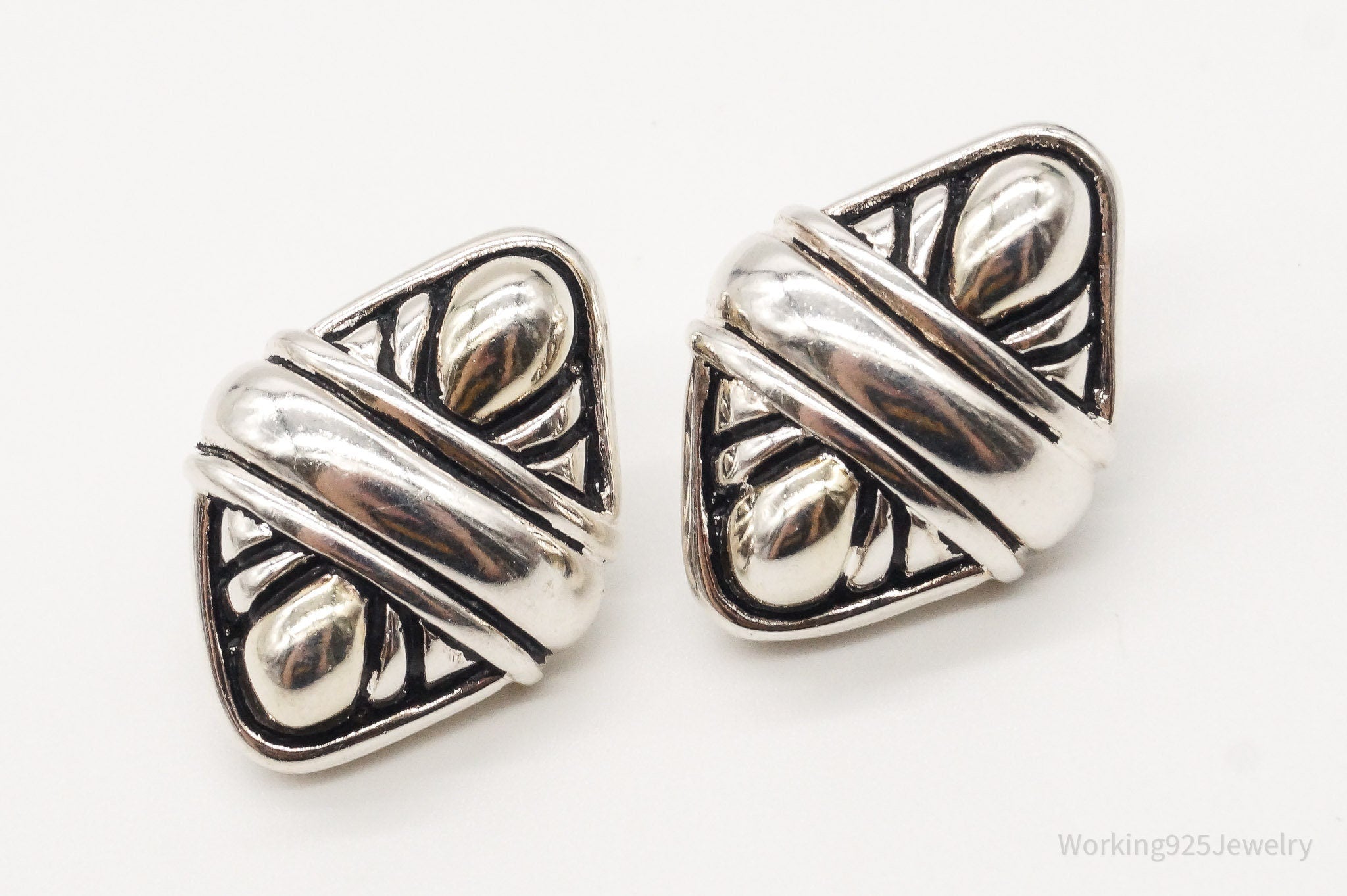 Vintage Designer Airess Mid Century Contemporary Sterling Silver Earrings