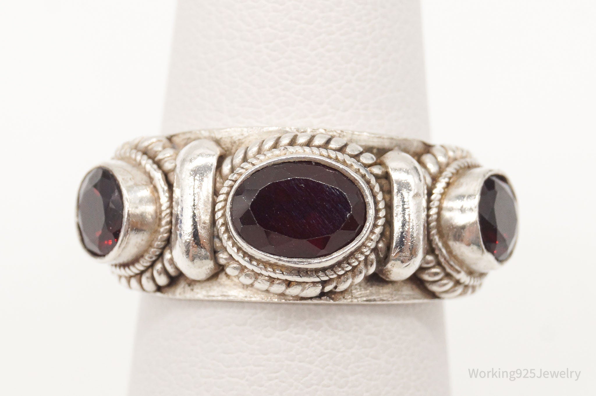 Vintage Garnet Sterling Silver Ring - Size 6.5