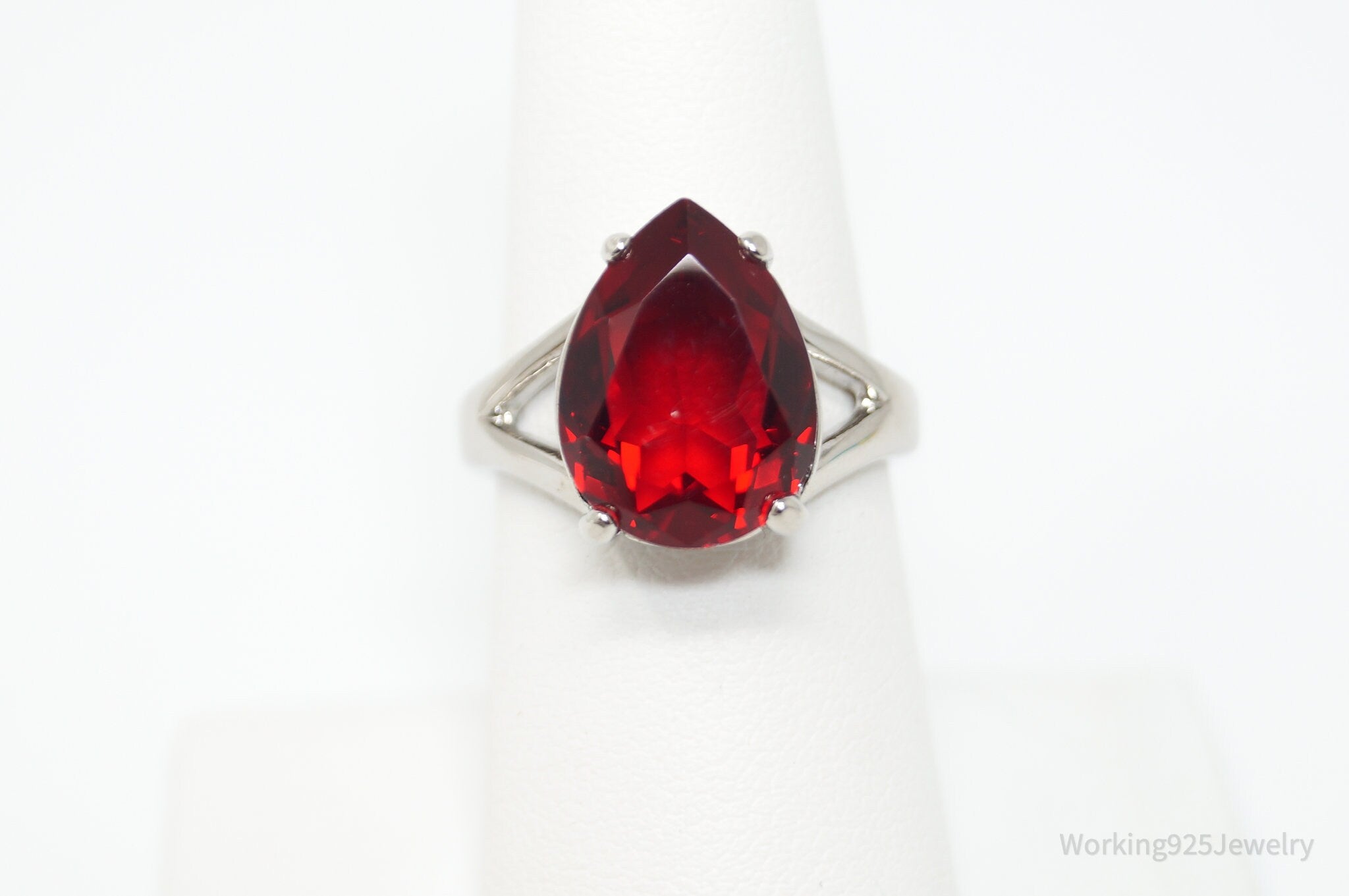 Vintage 18K Gold Filled Garnet Deco Style Sterling Silver Ring - Size 7