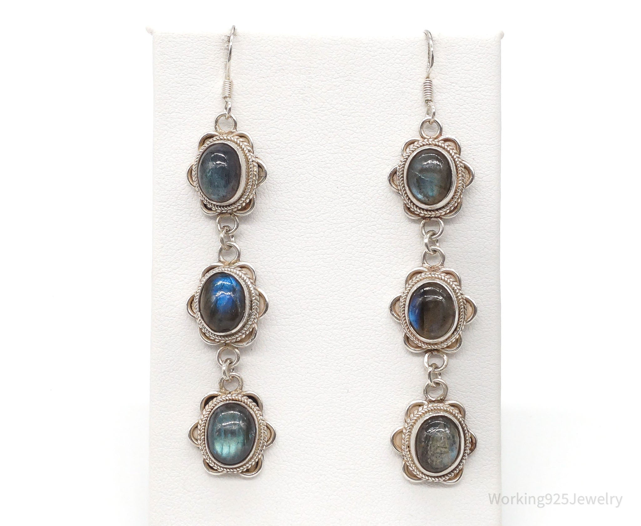 Vintage Labradorite Bali Inspired Sterling Silver Earrings