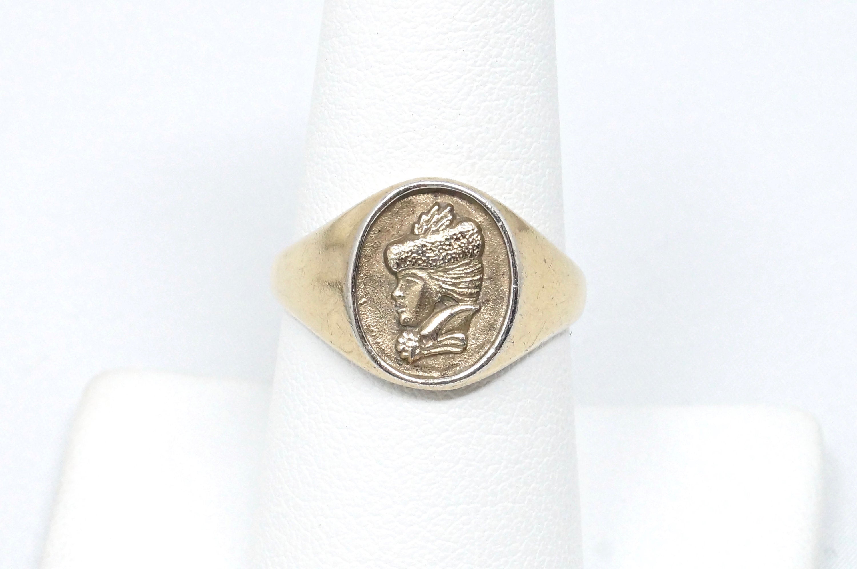 RARE Vintage Designer AVON HGE 18K Victorian Woman Sterling Silver Ring Sz 7.75