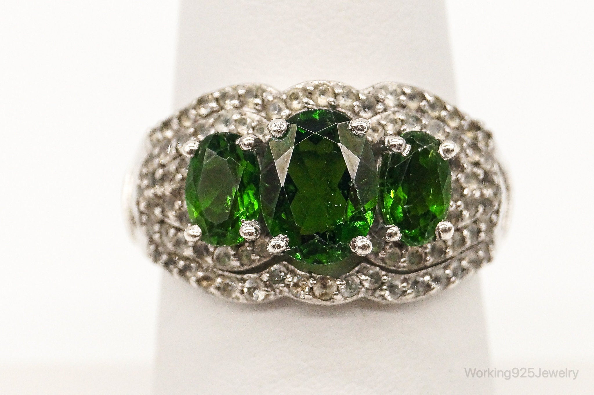 Peridot Cubic Zirconia Sterling Silver Ring - Size 7